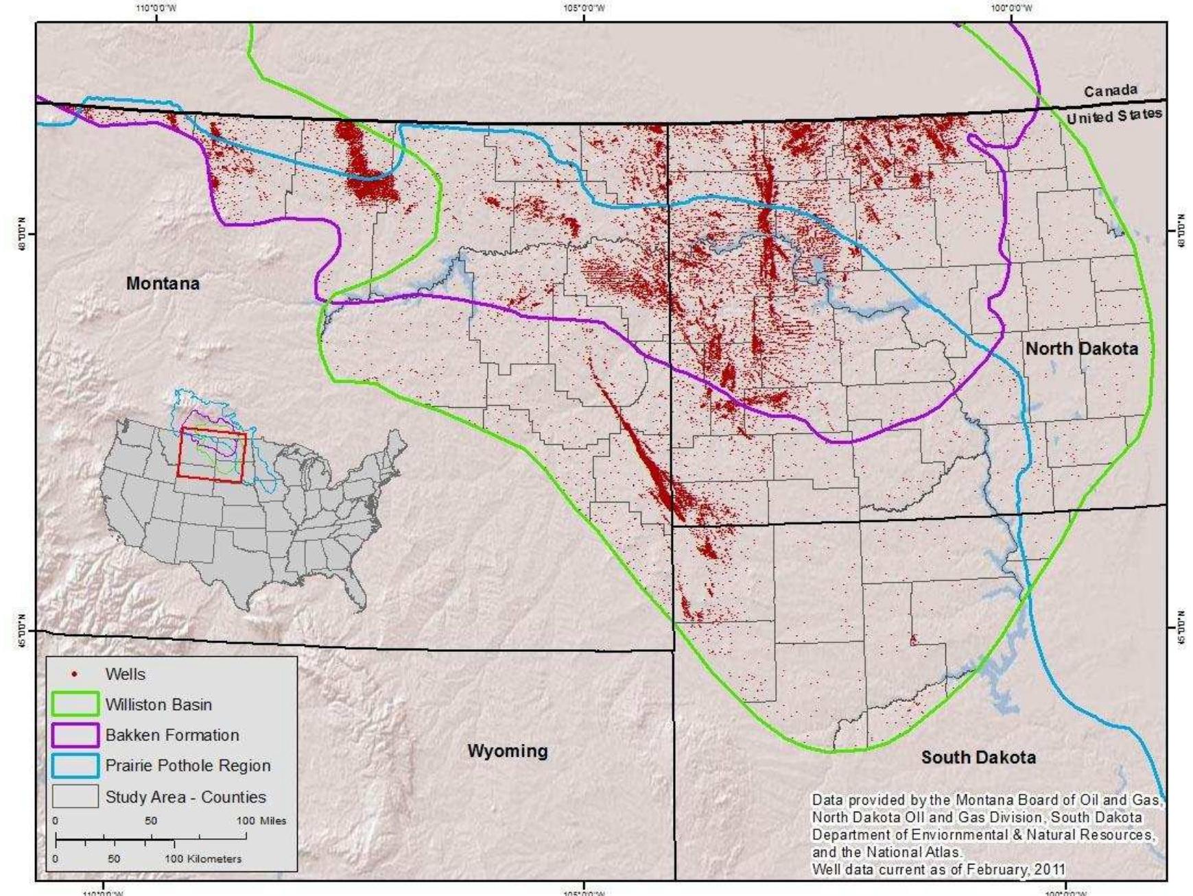1: map of the williston basin and bakken formation. red