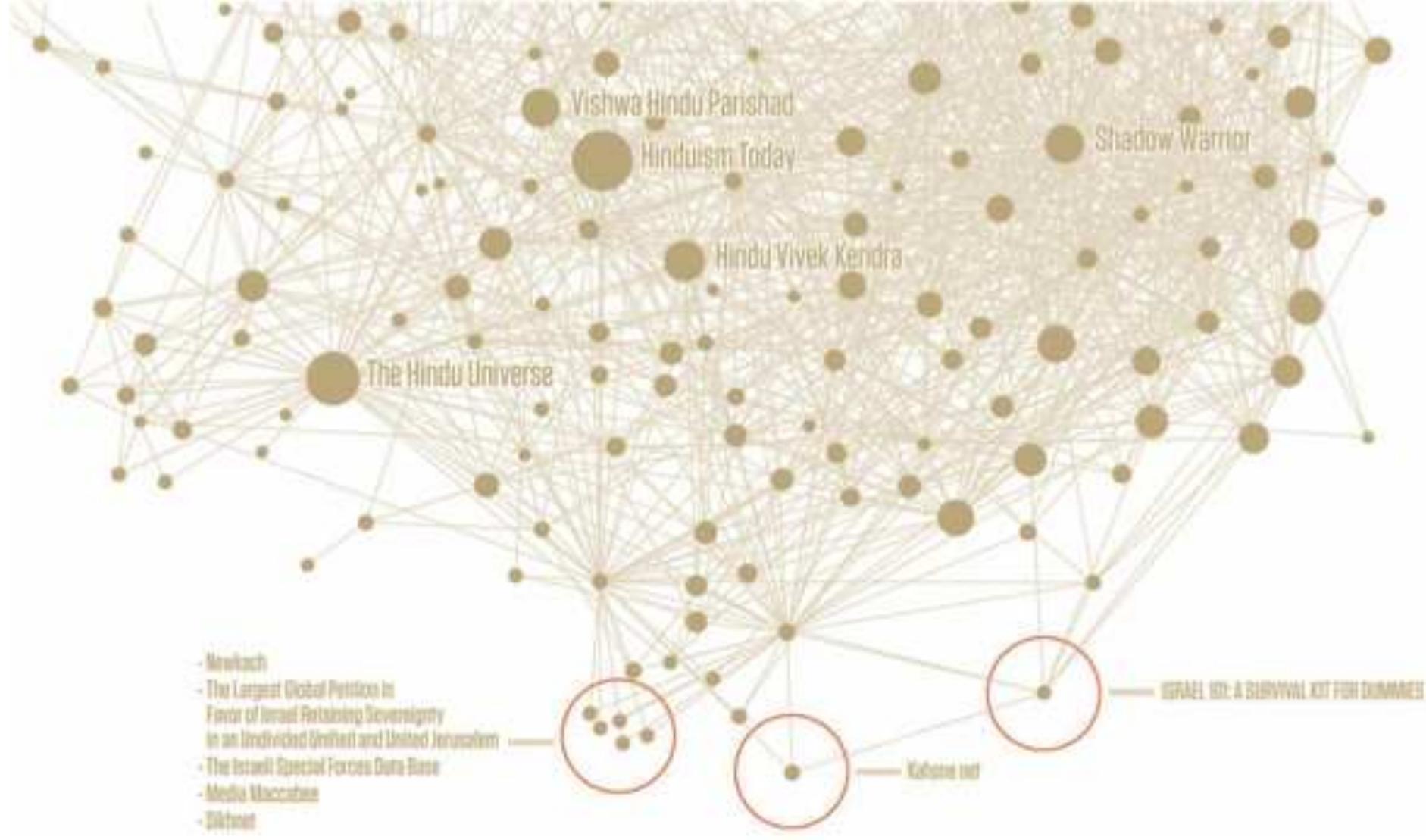 Figure 6: Hindutva e-Diaspora, Therwarth 2012. Links between extremist Jews and extremist Hindus in diaspora in the USA. 