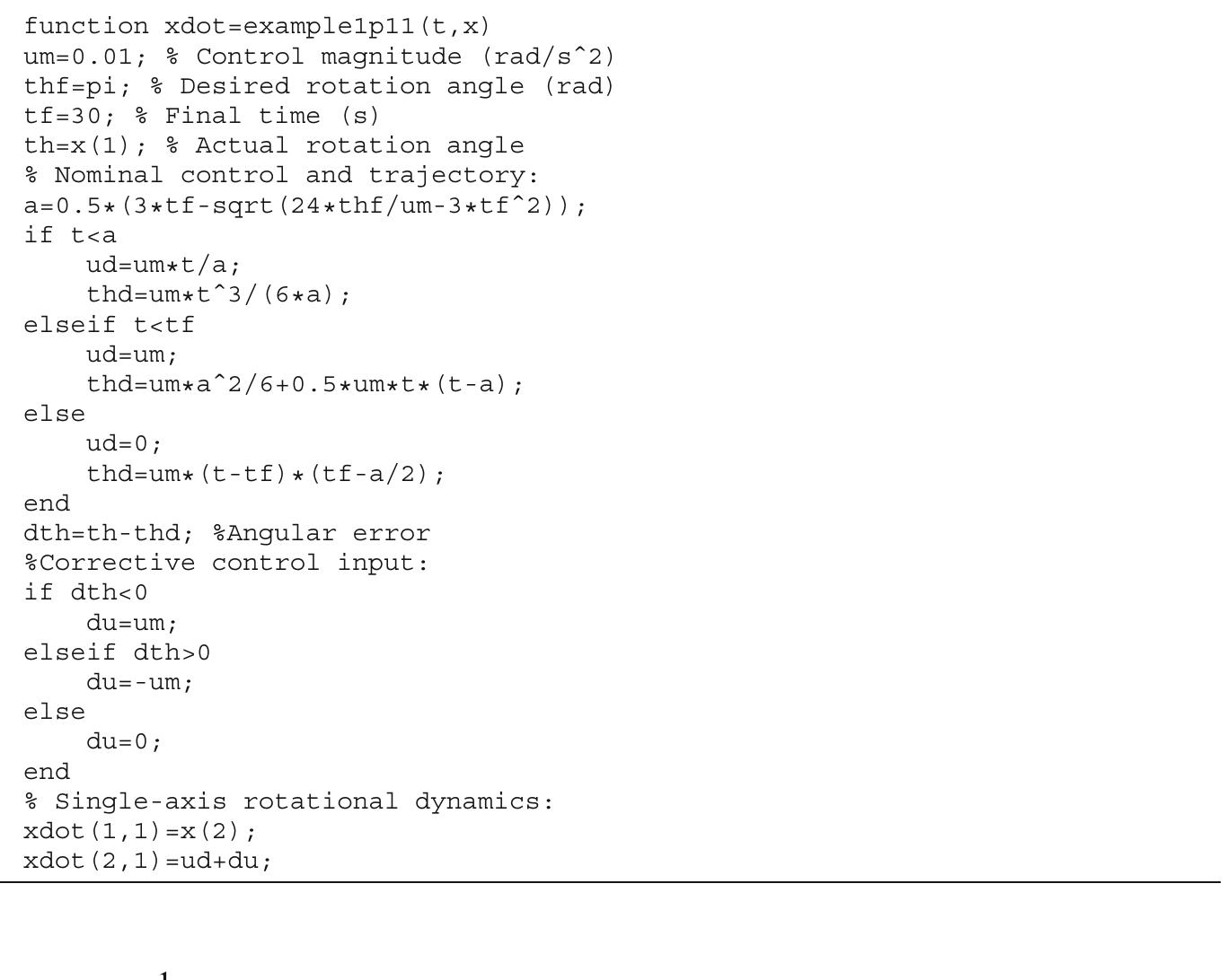 1 program examplelp11.m for rigid spacecraft rotation