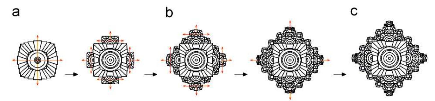 Fig. 19. Plan of shikhara. Development of the multipratiti shikhara of Kandariya Mahadev temple from unipratiti by the process of iteration. 