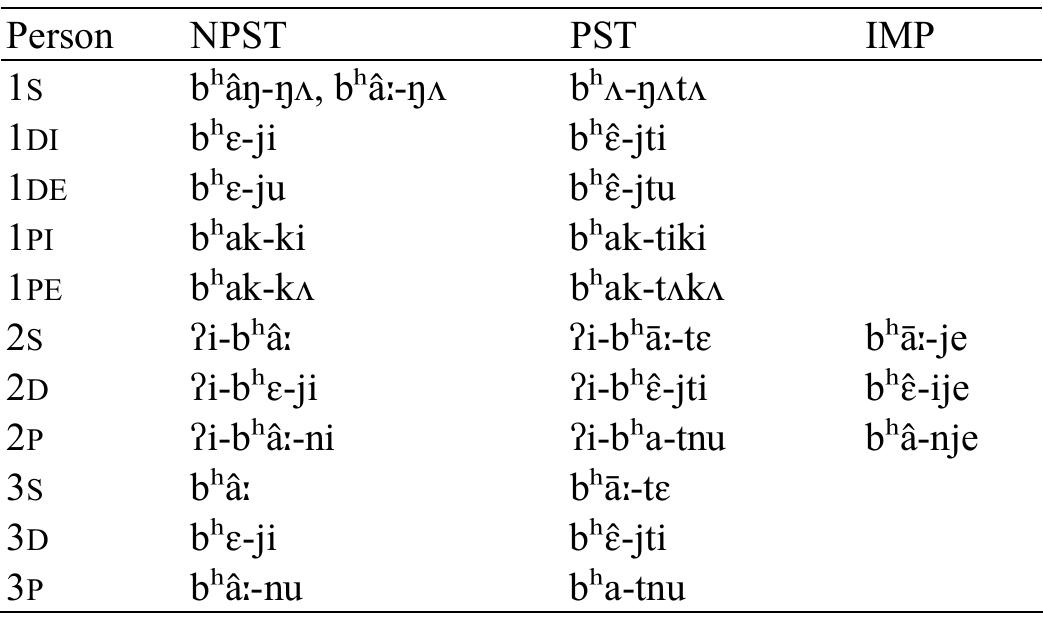 Table 19: Irregular paradigm of |b"ak| ‘to go (hon.)’ 
