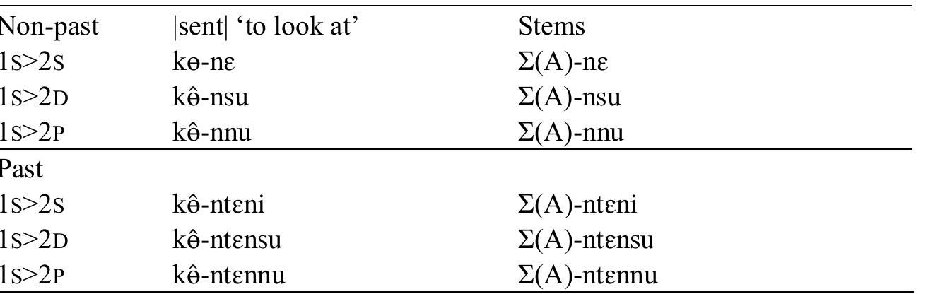Table 42: 1>2 forms for open root verbs 