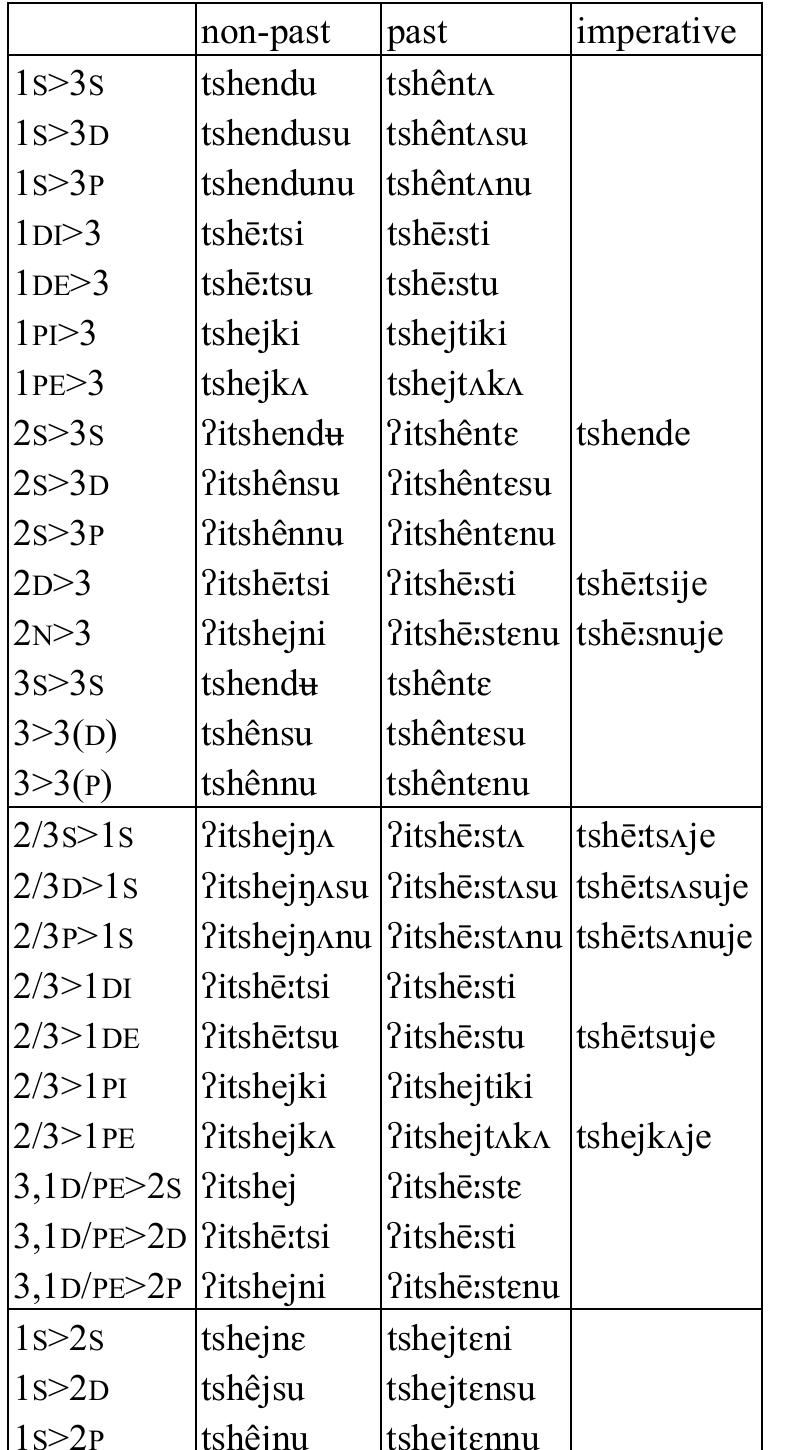 Table 45: Transitive verb tshent ‘recognize’  