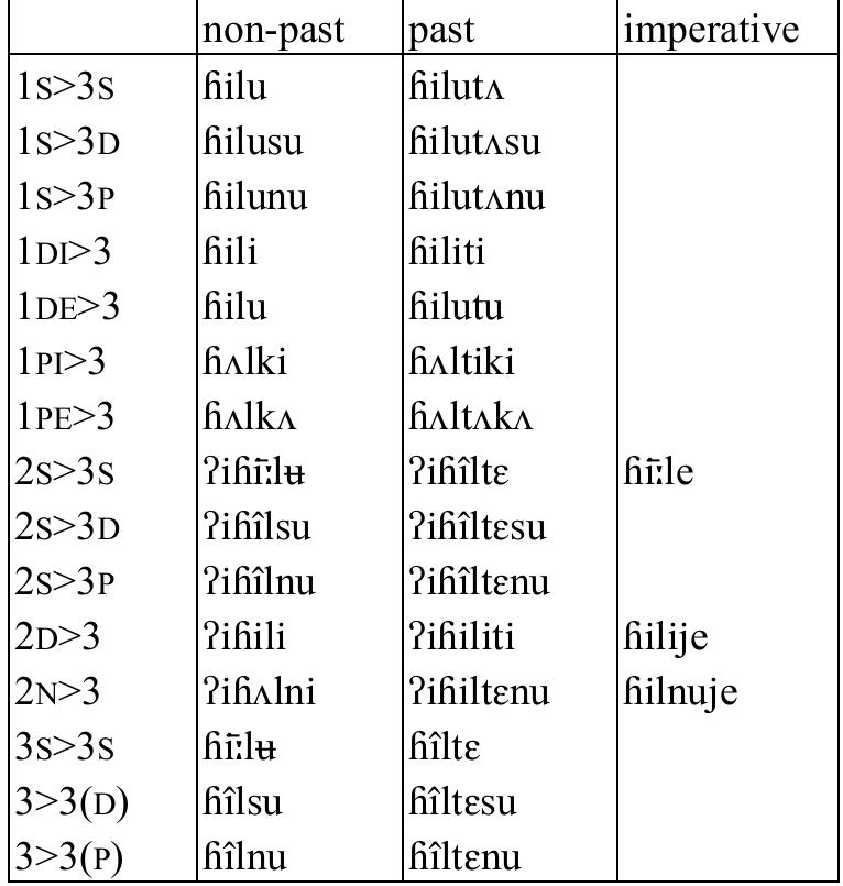 Table 63: Transitive verb Ail ‘knead’  