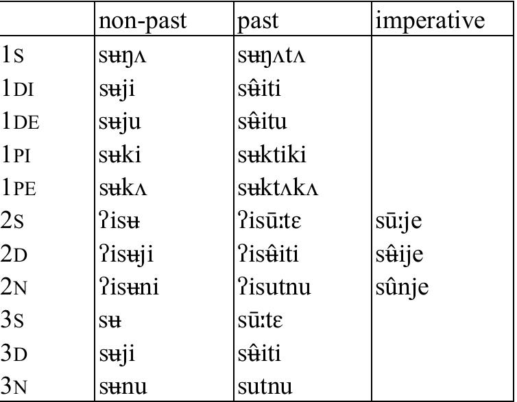 Table 95: Intransitive verb su ‘itch’  