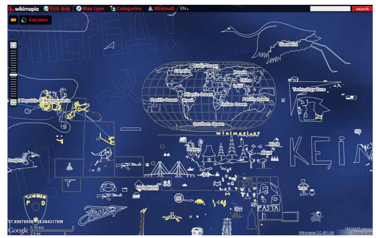 Figure 4: WikiMapia’s Polygon Art Exhibition Area, located in the Atlantic Ocean (57.8995, 159.084W) 