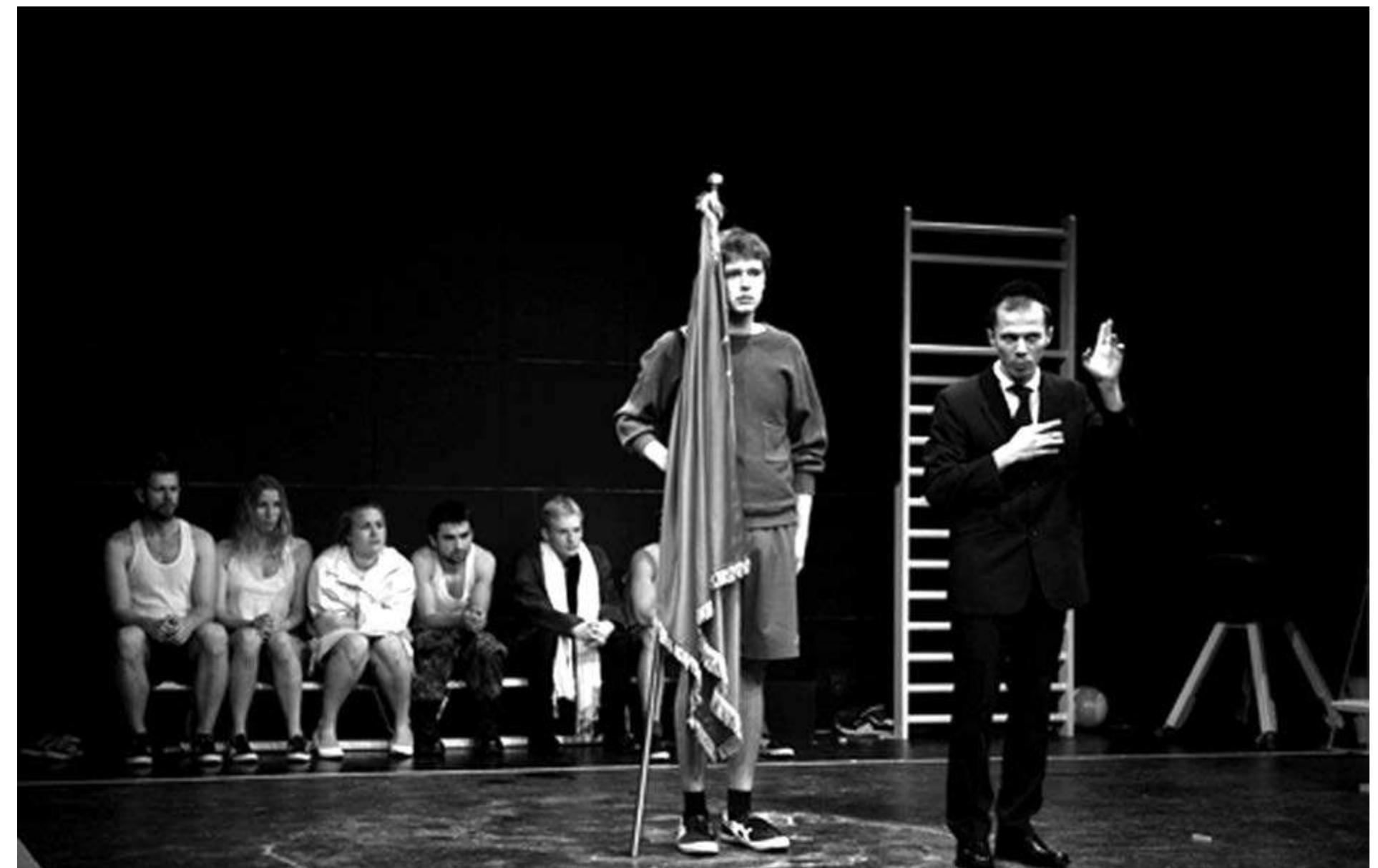 Tadeusz Stobodzianek's Our Class, Lodz 2013. Photo: Courtesy of Teatr Nowy.  Teatr Polski in Bydgoszcz and was lauded as the best drama written in Poland in 2012. The main character, referred to as the Anti-Pole, is a typical everyman with family problems. His life changes when his flat is visited by mysterious scientists and certain vague characters. They entangle the man in a game to reconstruct the events surrounding the murder of Father Jerzy Popieluszko (who acted in support of the Solidarity movement as a member of the anti- communist opposition) by communist agents. As the initially detached main character goes further in the game he starts to become an active participant. The game is so involving that the play ends with the main character making a phone call to the police to give his testimony. He identifies himself as a witness to the murder which took place more than 30 years earlier. He claims to have been a fish swimming in the Vistula when the priest's body was thrown into the river and that he can identify the murderers. Sikorska Miszczuk's play is a perfect example of the functioning of the so-called politics of memory, which is a common tool of the conservative side of the political spectrum. A story from the past told repeatedly—at first having no connection to present ife- enters the ears of the listener and eventually gets into their blood, changing their way of seeing the   Dorota Mastowska and Mateusz Pakuta are notthe only ones to address the issue of the truth and of what can be defined as reality. Similar subject matter is confronted by Matgorzata Sikorska Miszczuk in her play Popietuszko. This play was written for 