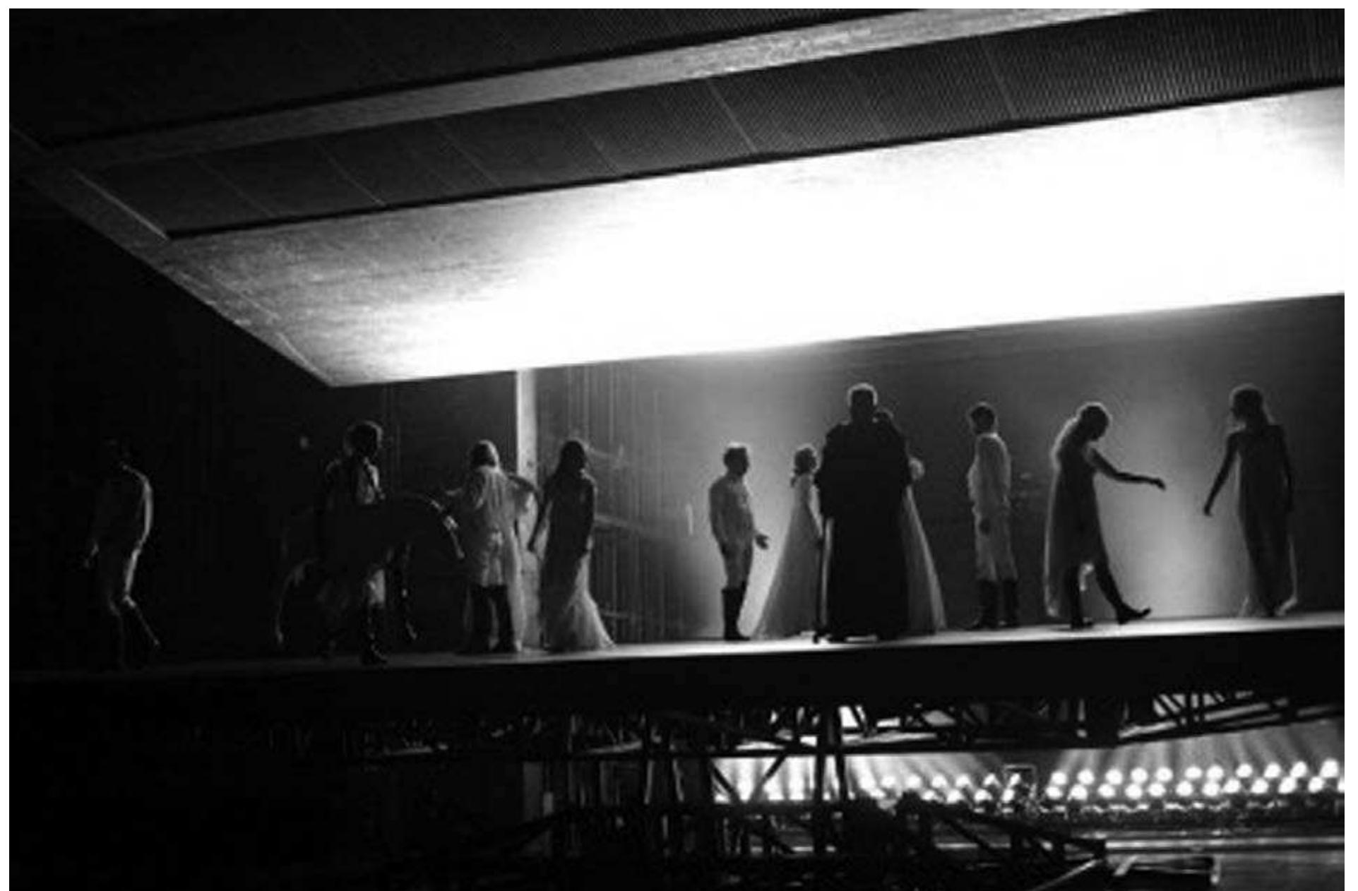 Se  All of this can be seen in his War and Peace,  The staging and dramatic cutting are powerful, but the honors of the evening go to the superb cast, giving new evidence both to the power of the Thalia ensemble and to Perceval's reputation as an inspirer of actors. The presentation choice is to have the actors remain always in character but to mix their actual lines with accompanying text, a blend which I first saw in the famous Nicholas Nickleby production by the RSC, and in the hands of good actors can be remarkably affective. The  Sebastian Hartmann's War and Peace. Photo: Courtesy of Theatertreffen. 