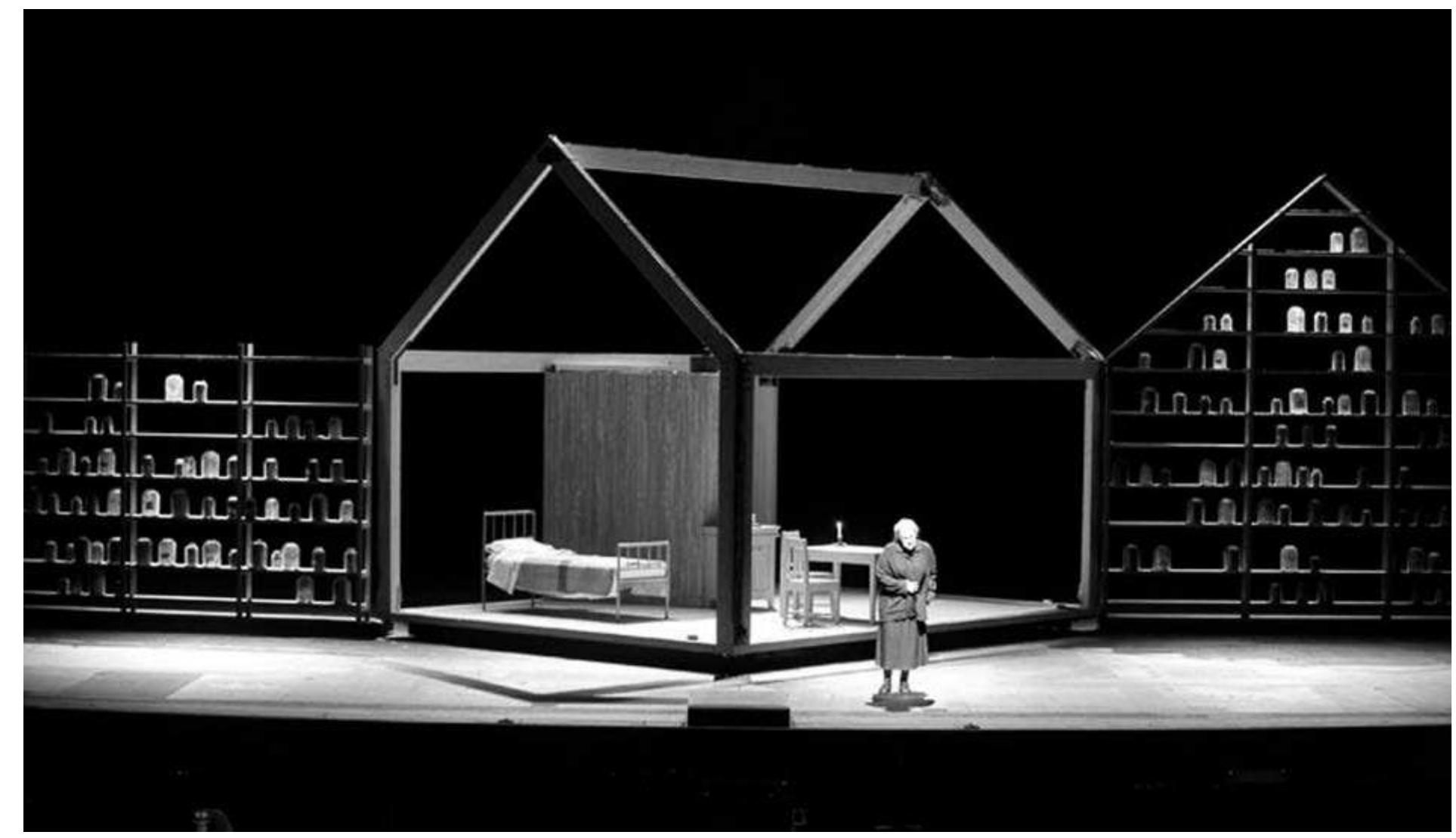 Sofi Oksanen's Purge. Photo: Courtesy of Helsinki National Opera.  Purge focuses on the history of Estonia, which was occupied by the Soviet Union from 1940 to 1991. The events of the play are set in two time periods— the political turmoil following the Second World War and the 1990s, when the country reestablished its independence after the disintegration of the Soviet Union. The title refers to historical events known as purges during which ideological enemies of the Soviet system were either killed immediately or deported to Siberia. Purge tells the story of an Estonian woman, Aliide Truu, who was born before the Second World War and lived through the Stalinist period until Estonia reclaimed independence. The starting point of the play is 1992, when a young woman, Zara, shows up on the yard of old Aliide's house in the country. Her appearance brings back the memories and the shame A liide has suppressed. Zara, who grew up in Siberia, ended up being abused, and fleeing from Tallinn, Estonia, she seeks refuge at her grandmother's sister's house. The flashbacks from around year 1950 show how Aliide's   Purge was premiered at the Finnish National Theatre in 2007. After that Oksanen rewrote the story as a novel and it was then translated into numerous languages and won several European prizes. Subsequently, the play was produced in many countries including the United States. In Estonia, it was first performed in 2010 in Tarto. The comparison 