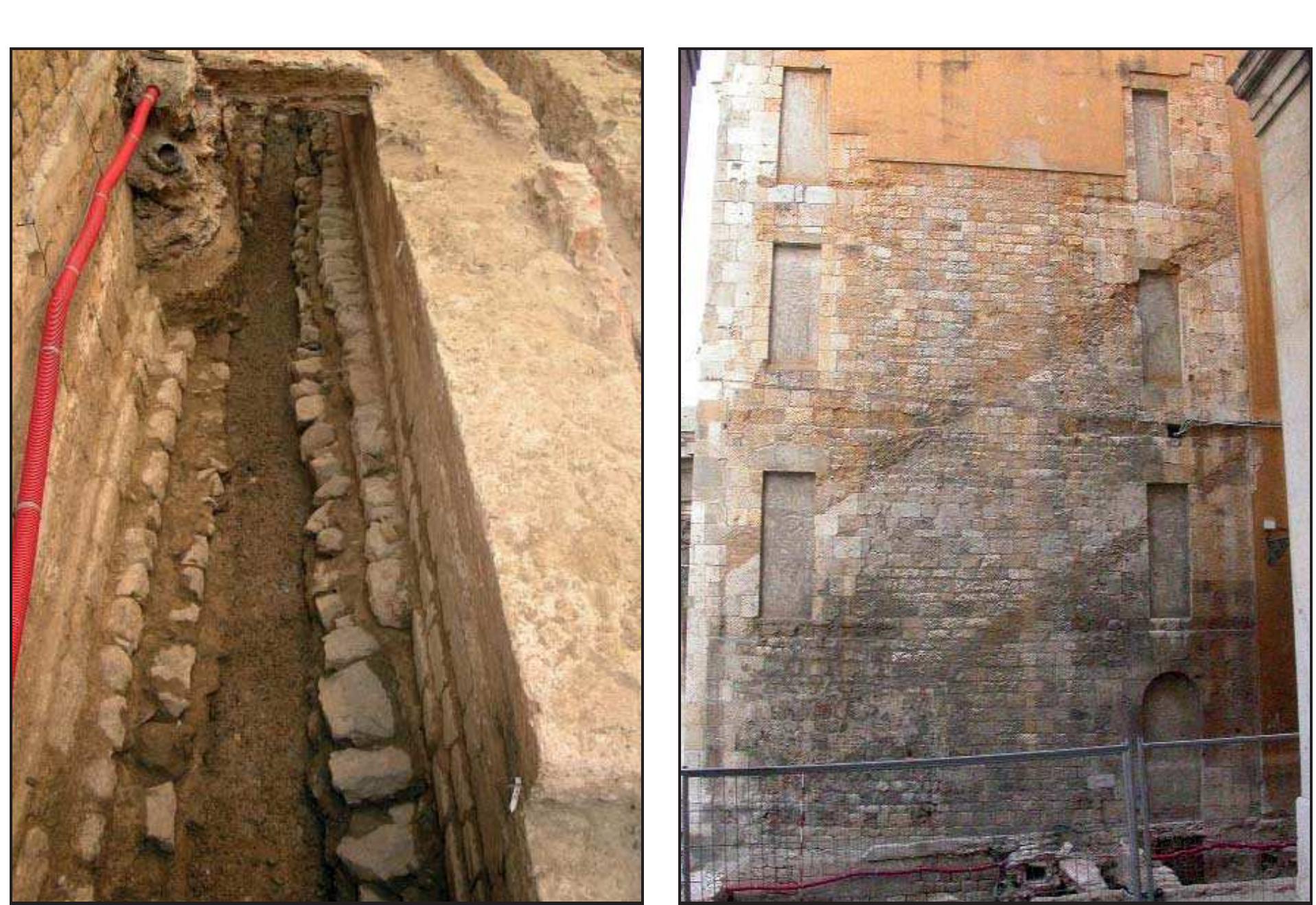 Fig. 3.48 Excavation of via degli Uffizi. Eastern elevation of tower house A.  Fig. 3.47 Excavation of via degli Uffizi. The foundations of tower houses A, on the left, and B, on the right. 