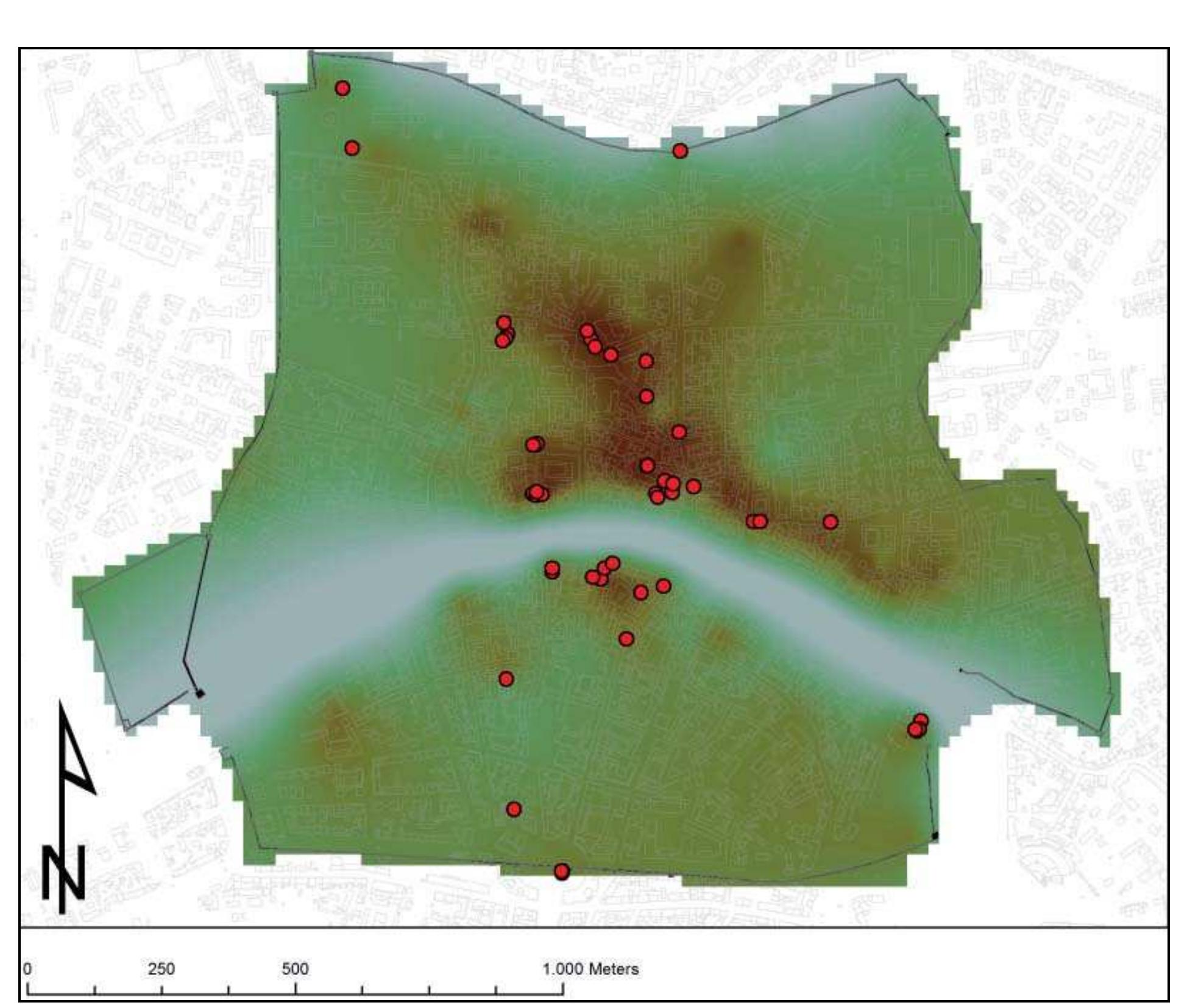 Fig. 3.51 All the late medieval finds relating to roads are reported on the late medieval DEM. 
