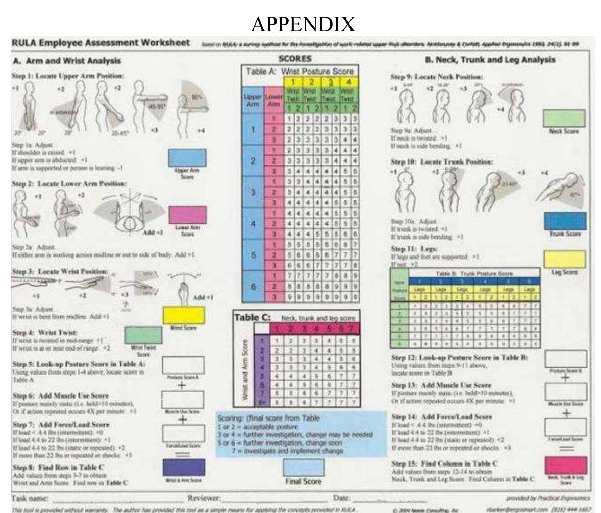 Posture Risk Assessment Rula (PDF) Evaluation of work Posture by RULA and REBA: A Case Study