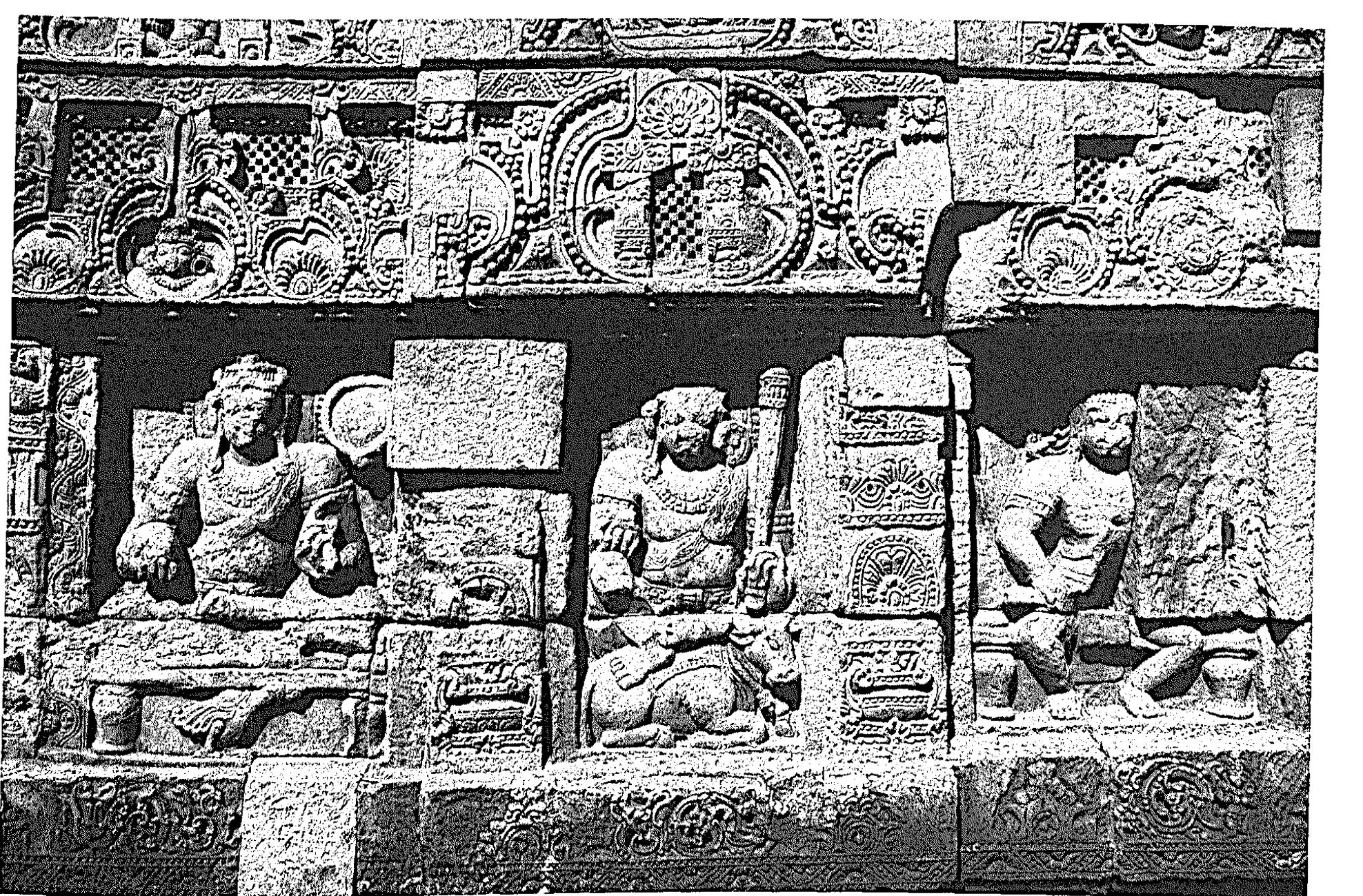 Fig. 42 Varuna, Yama, Dandapani (left to right), Bhubaneswar, Parasuramesvara, c. early 7th century 