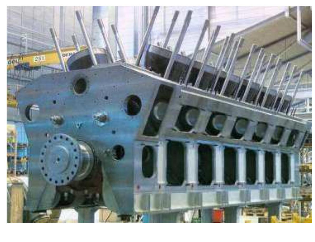 The photograph shows the frame of an engine with the liners