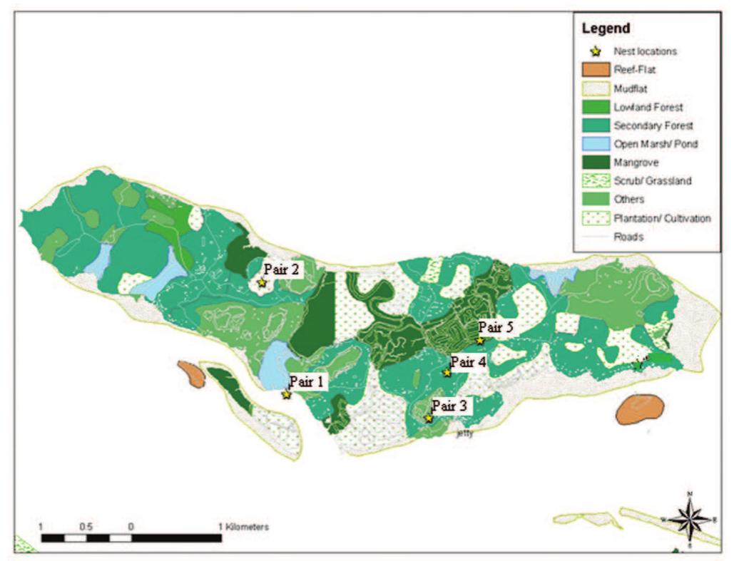 Map of pulau ubin with approximate nesting locations of the