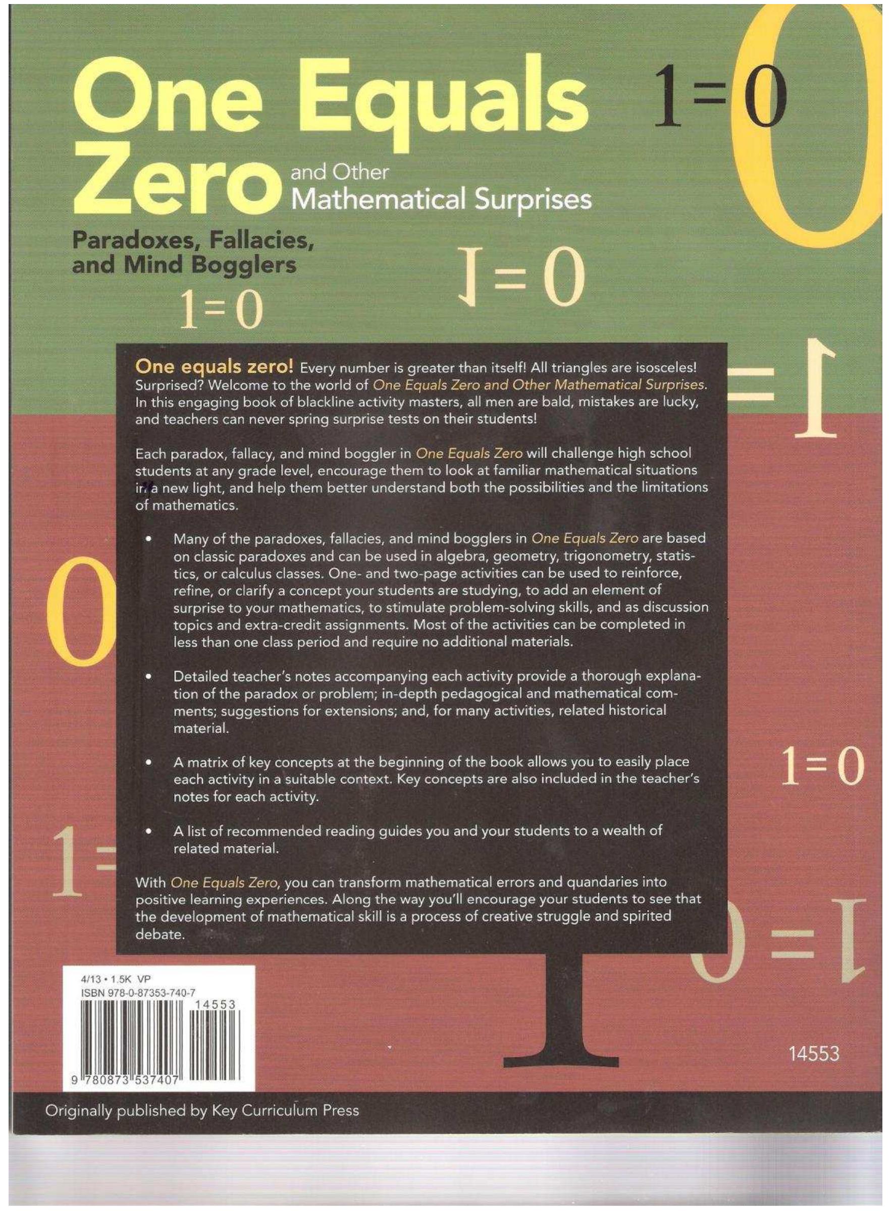 (PDF) One Equals Zero and Other Mathematical Surprise