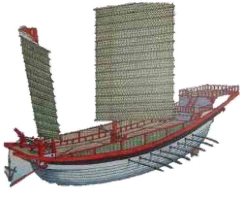 Model of Mongol ship — 13th Century In the same year, 1281, Kublai Khan ordered 3,000 ships to be built and 4,000 more ships in 1283.?° Shipyards were established in Chang-sha, Guangzhou, and even in Korea. The nearby islands of Quelpart and Taiwan and the Jehol uplands were ordered to supply wood for the ships. In one case, 17,000 men were mobilised to fell tree for timber and to transport them to shipyards in Jehol alone.2+ At the same time, the Mongols put the captured Song and former Korean officers in charge of directing all shipbuilding activities, and, to train a new generation of Yuan/Chinese sailors.