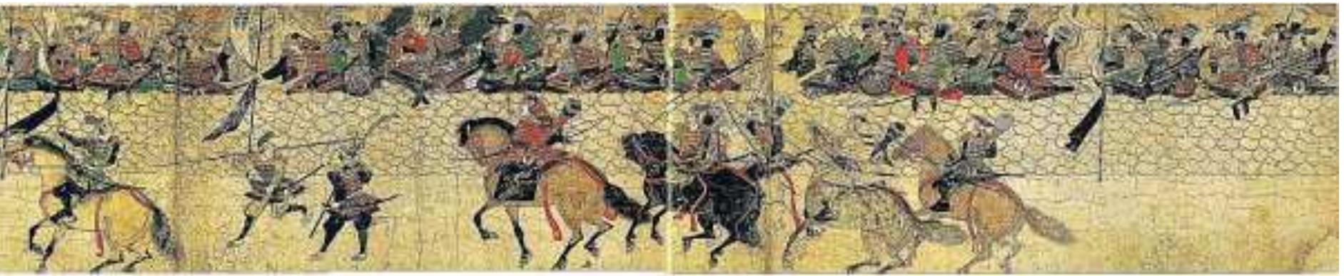 Japanese Samurai battled with the Mongols on the beach - 1281 This time, the campaign lasted nearly three months?! until, according to Japanese accounts, a strong Kamikaze wind began to blow, forcing the Mongols to leave the beach and retreat to their ships for shelter. The wind lasted for two days, during which, it struck the Mongol ships and destroyed a large part of their fleet. The survivors, again, hastily withdrew back to Korea.