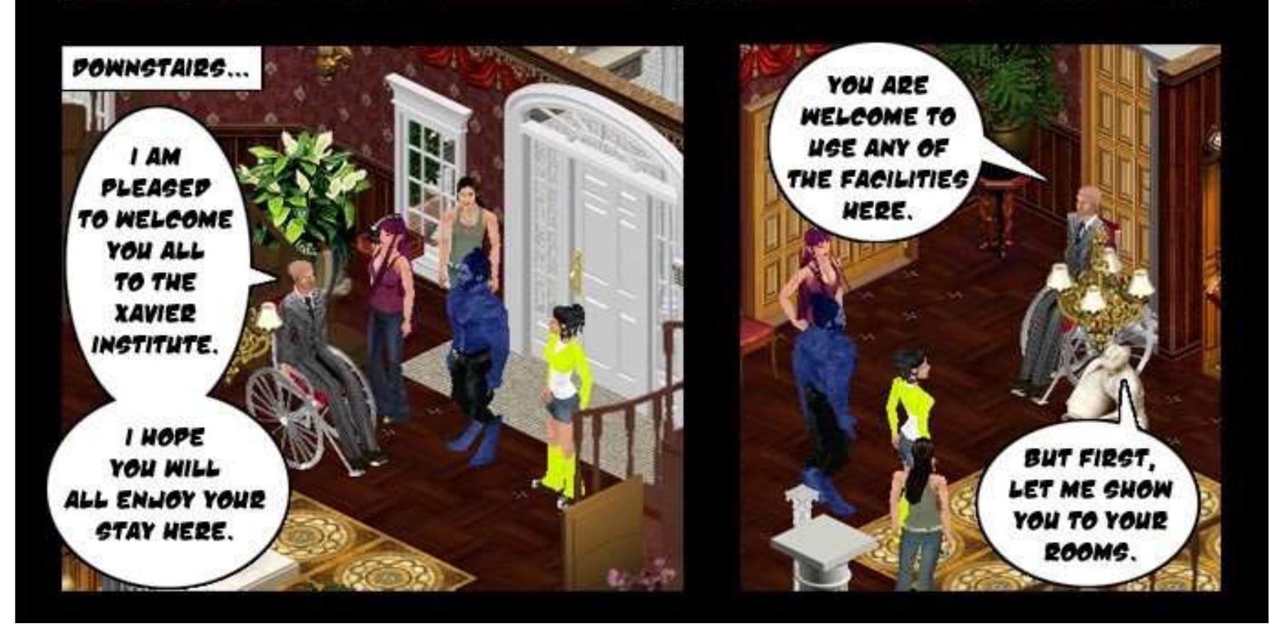 An example of an X-Men gamic using in-game screenshots from The Sims (Price, 2013).  This in itself should serve to demonstrate that this small group of Sims players is very precariously placed, a point that is magnified by the fact that The Sims itself is teetering on the edge of obsolescence. Thus far, players — through trial and error — have worked out methods of getting the game to play on the Vista, Windows 7 and now Windows 8 operating systems — but how long will they be able to keep the game abreast with modern technology? Will there come a time when it is simply too old to work on the latest computer? When emulation will be the only 
