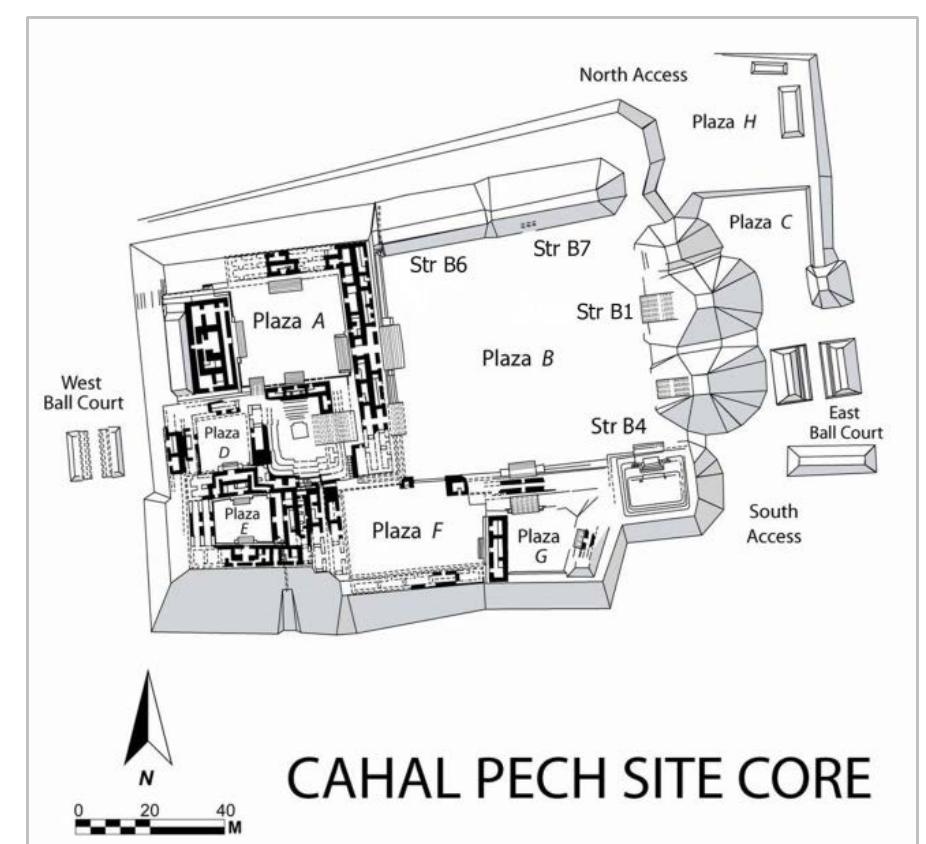 Plan of the cahal pech site core.