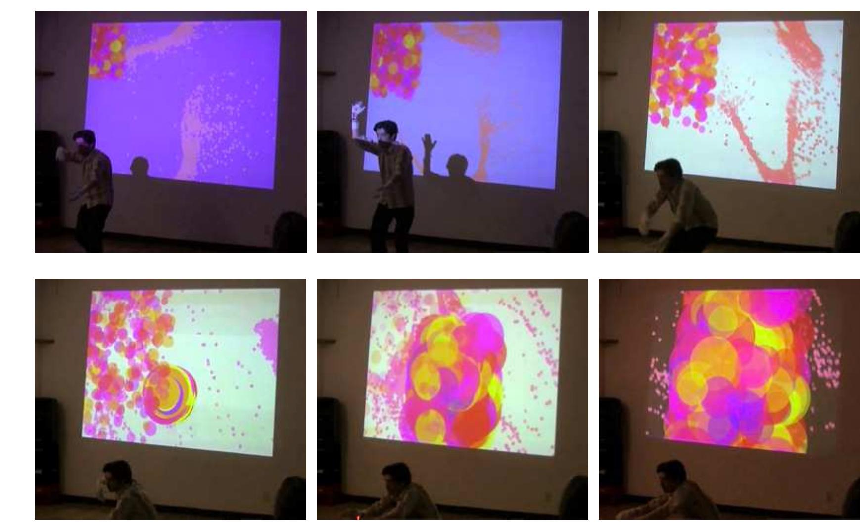 Figure 5. The progress of two successive direct layer explosions of bubbles, first from the upper left corner: stills from Montrea  Comprovisation No.1 (2012). Photos by Stephanie Khoury. View at http://vimeo.com/fluxations/mc1. 