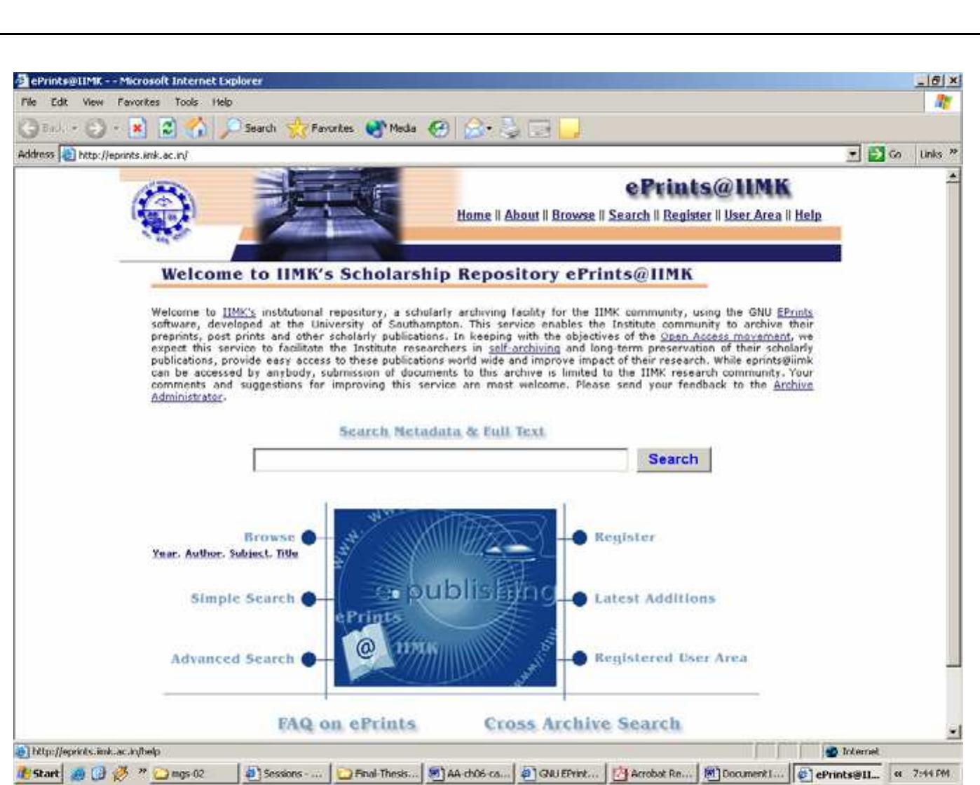 Fig. 4. Institutional Repository Home Page of IIMK 