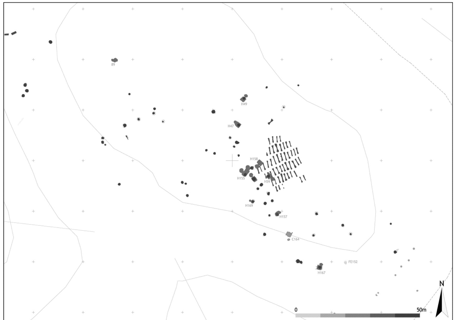Figure 4. Distribution of the negative structures in the southwest hill. 