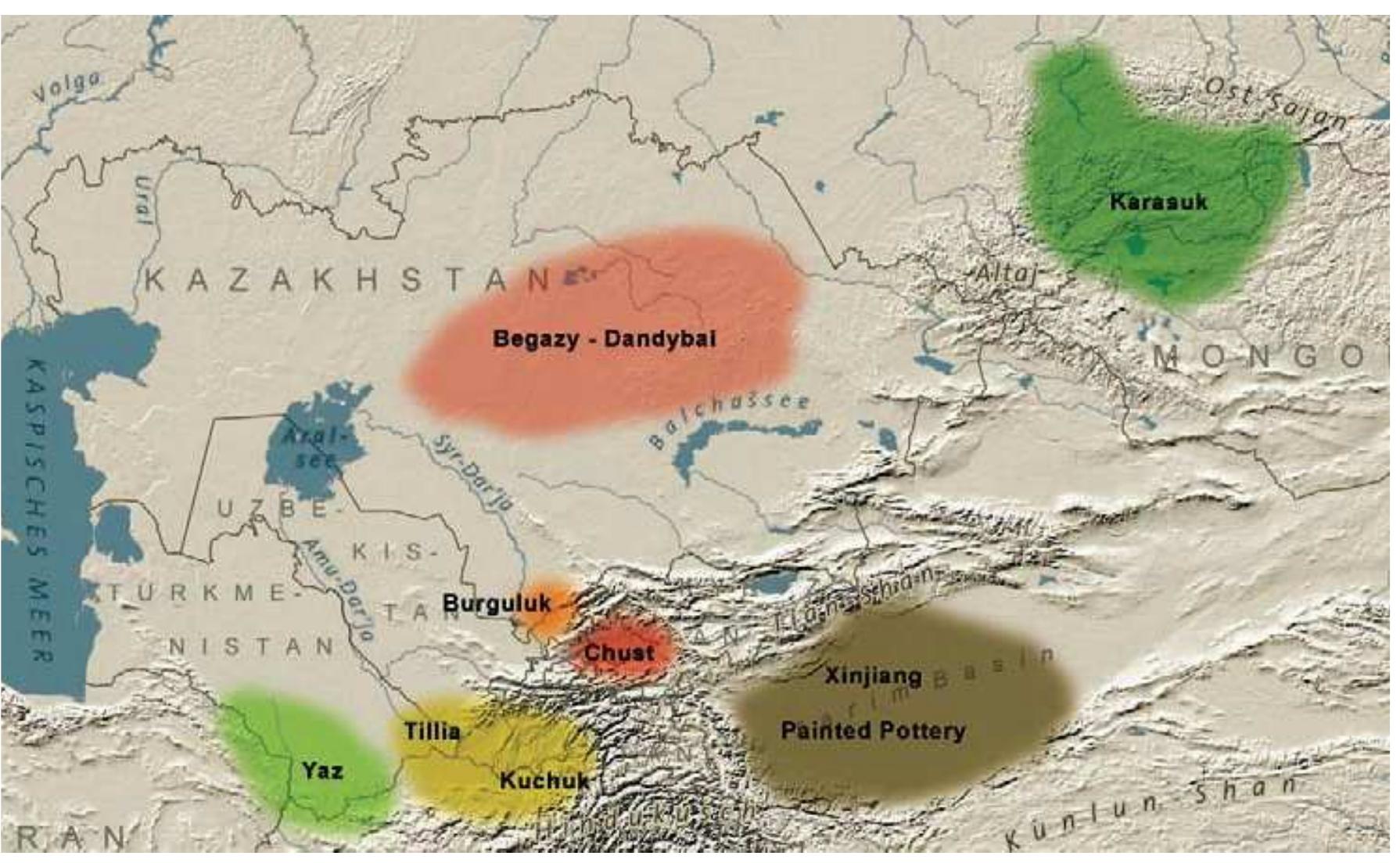 Figure 2.5. Late Bronze Age cultures in Central Asia in the lae second and early first millennium BCE (Pars- inger 2008: Fig. 5).