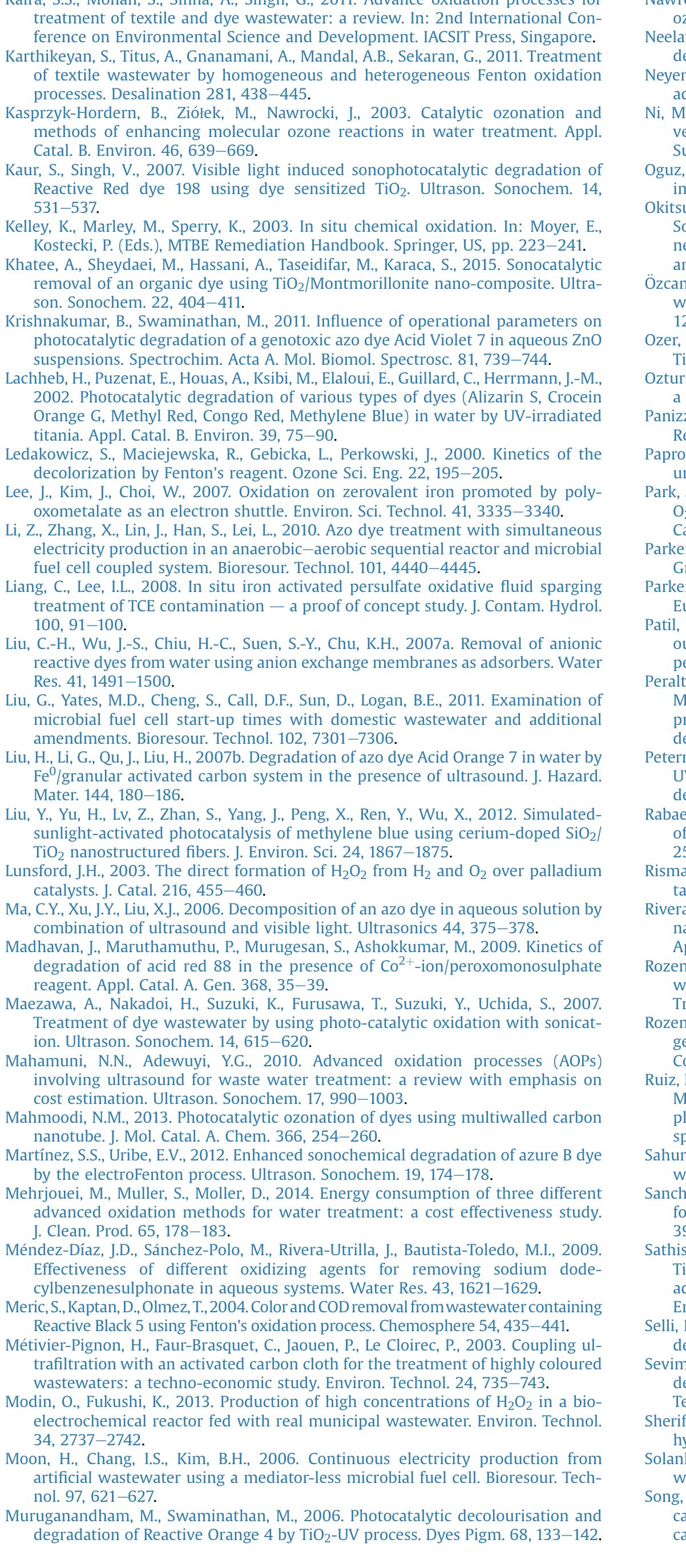 lease cite this article in press as: Asghar, A., et al., Advanced oxidation processes for in-situ production of hydrogen peroxide/hydroxyl radi or textile wastewater treatment: a review, Journal of Cleaner Production (2014), http://dx.doi.org/10.1016/j.jclepro.2014.09.010 