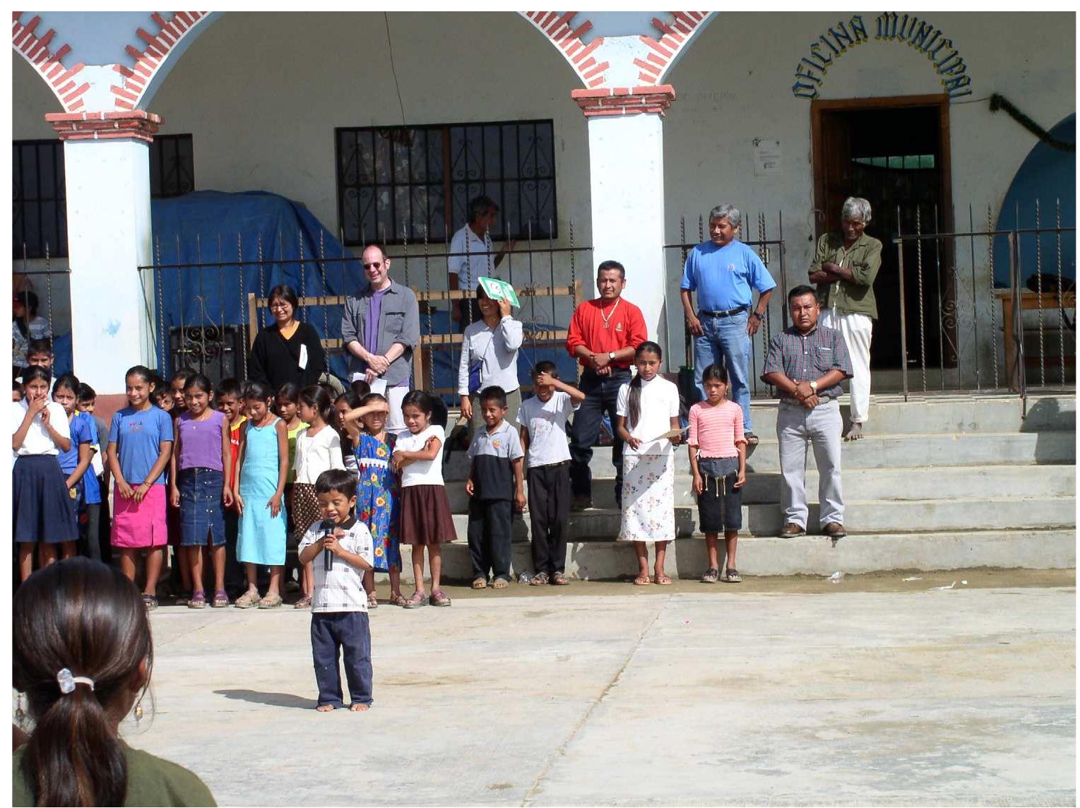 Ficure 5. Poetry recitation in Chatino by Luis Fernando Zorilla Vazquez, age about 6. Santa Lucia Teotepec (Photo by Carlos Cruz) 