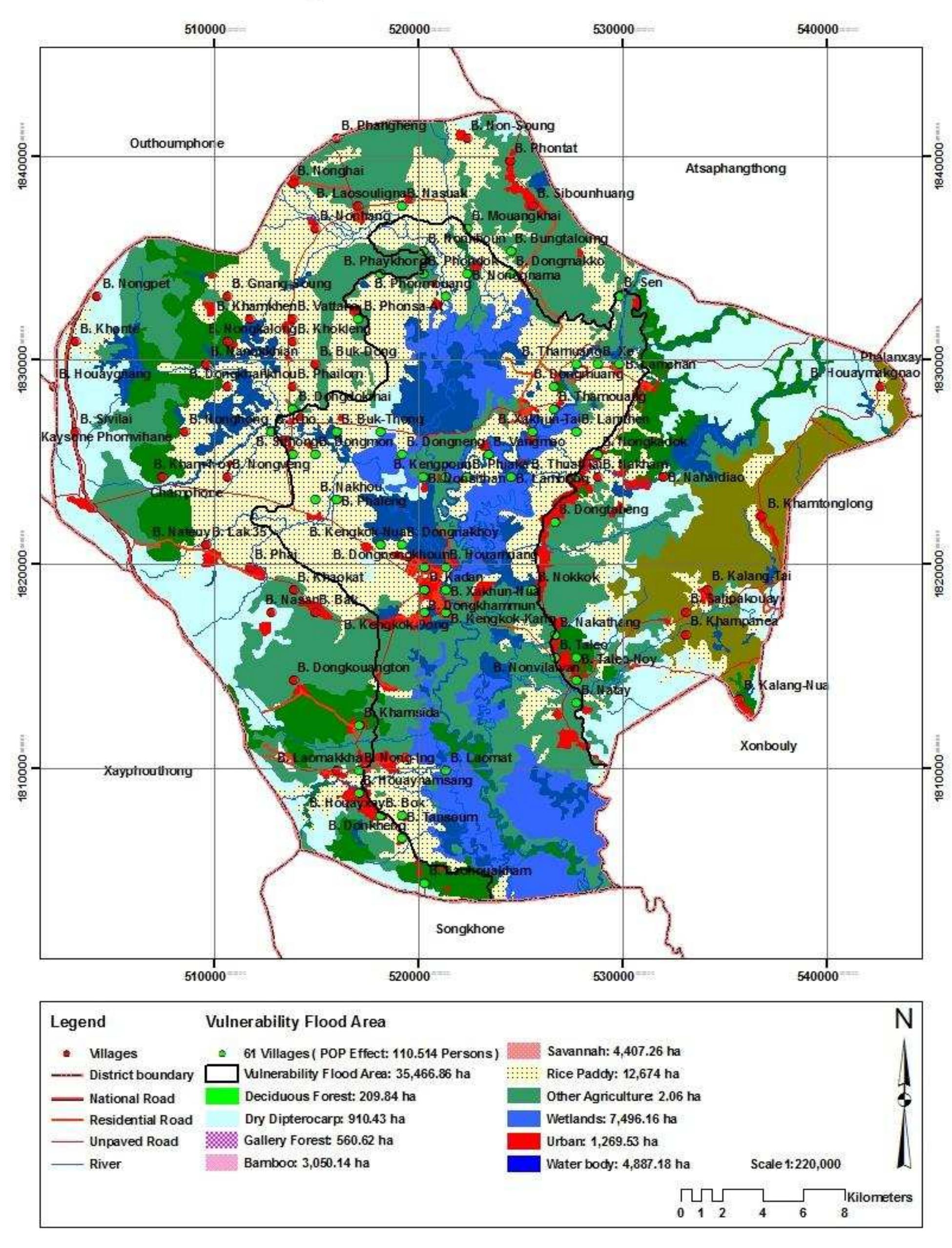 Vulnerability Flood Map 2070 Champhone District, Savannaket Province 