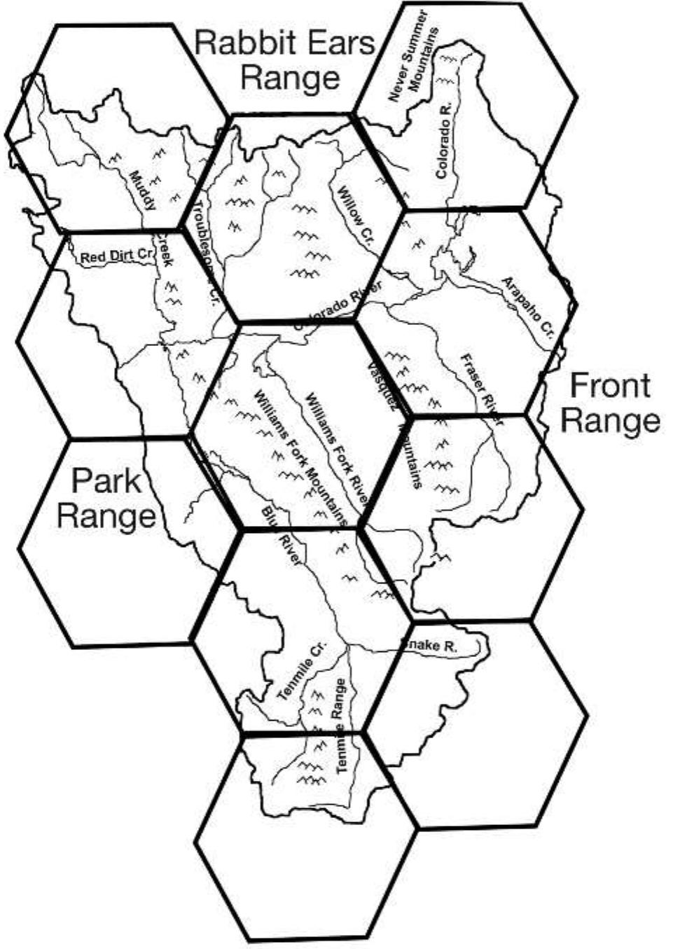 FIGURE 1. Idealized band territories for the Middle Park macroband.  Focused studies of human adaptation to high alti- tudes define “high altitude” or “montane” environments as those exceeding 2,500 m in elevation (Pawson and Jest  Marcel Kornfeld = Paleoindian Research Lab, University of Wyoming, Department 343, 1000 E. University Ave., Laramie. WY 82071, anprol @uwyo.edu  WHAT IS HIGH ALTITUDE? Biological Stressors 