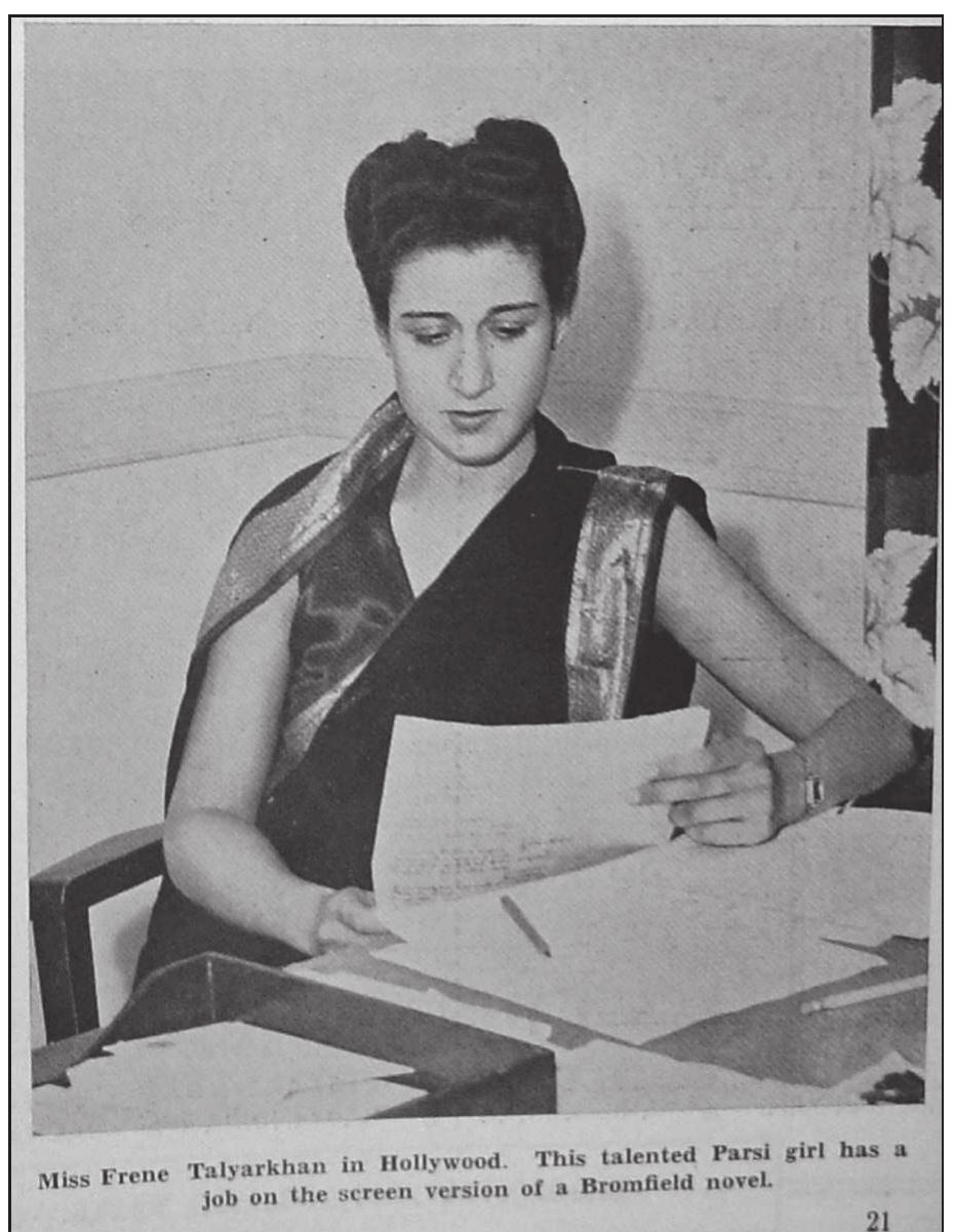 Image I 1. “Miss Frene Talyarkhan in Hollywood,” filmindia 1940  Source: Image courtesy Sushila Rani Patel.  Image I 1. “Miss Frene Talyarkhan in Hollywood,” filmindia 1940. 
