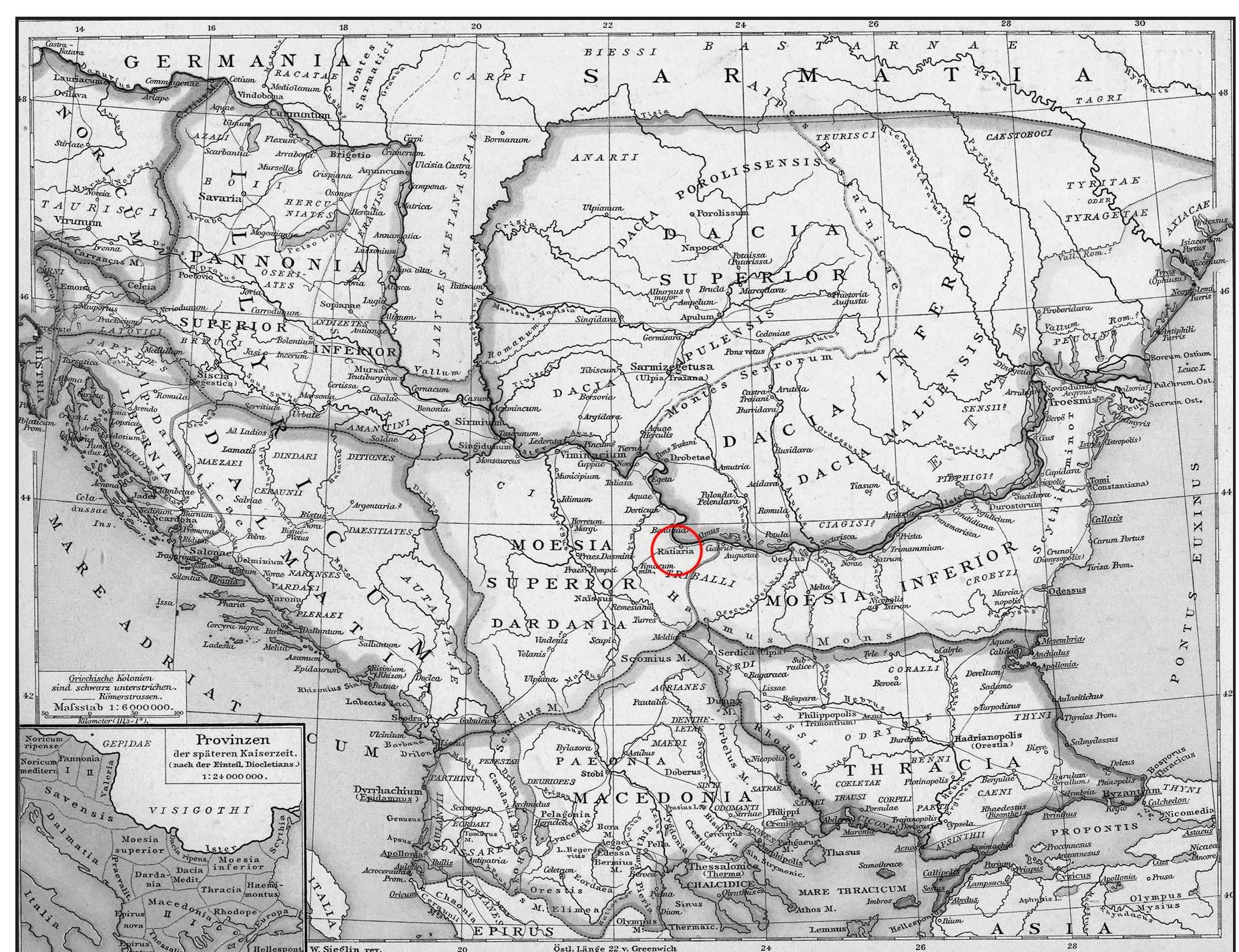 Fig. 1. The Roman province Moesia and the localization of Ratiaria. 