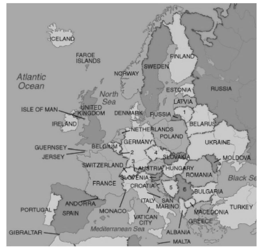 Map of europe. table 1 lists the general data obtained from