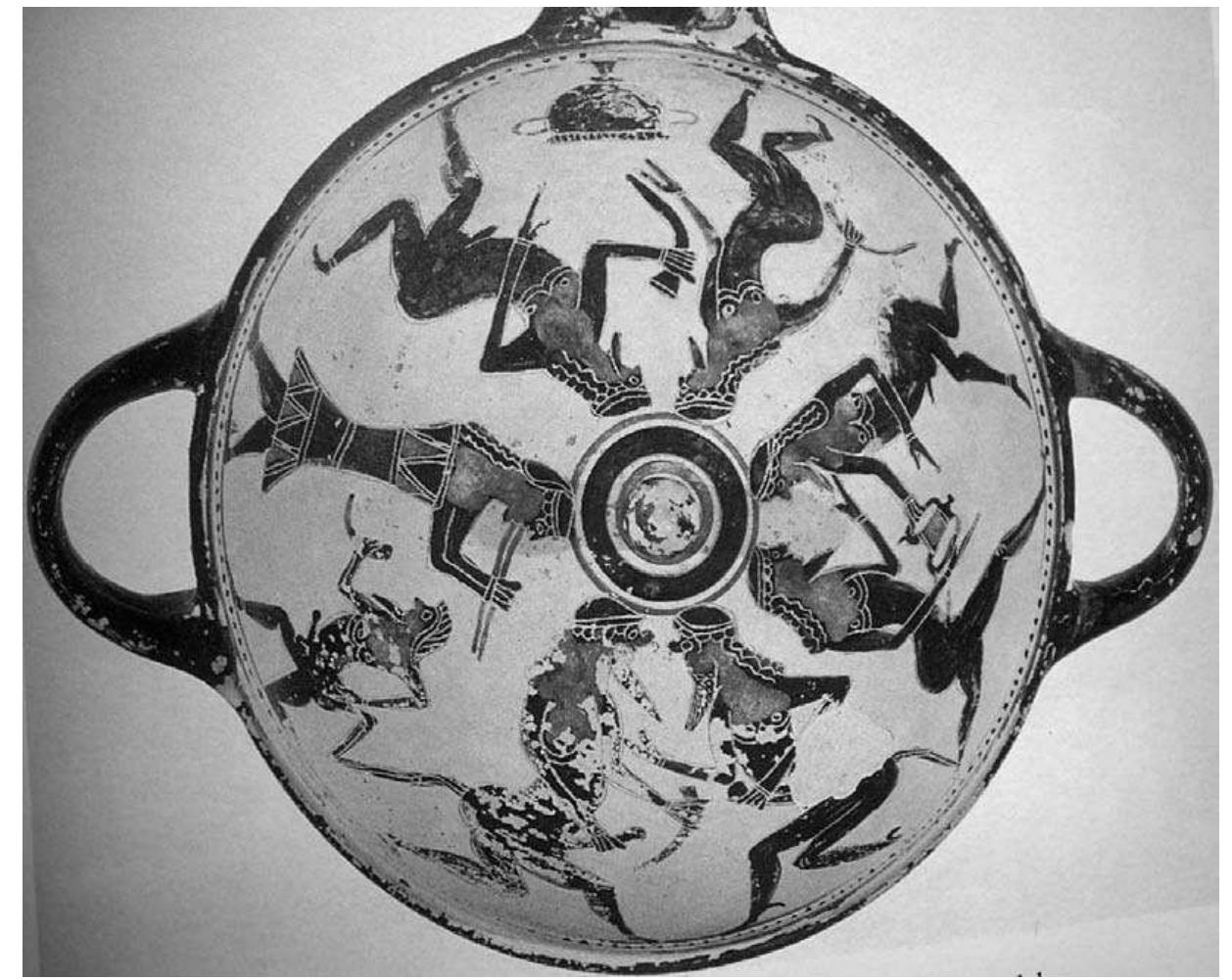 Fig. 8 Boeotian black-figure trick vase (ca. 570-560 BCE), Berlin, Staatliche Museen inv. 3366. Komastic choreography. 