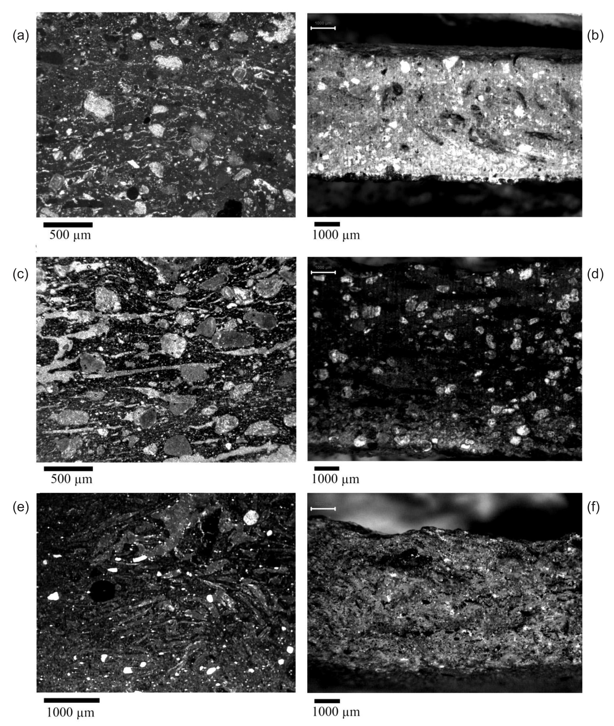 Microphotographs showing the appearance of calcarenite rock