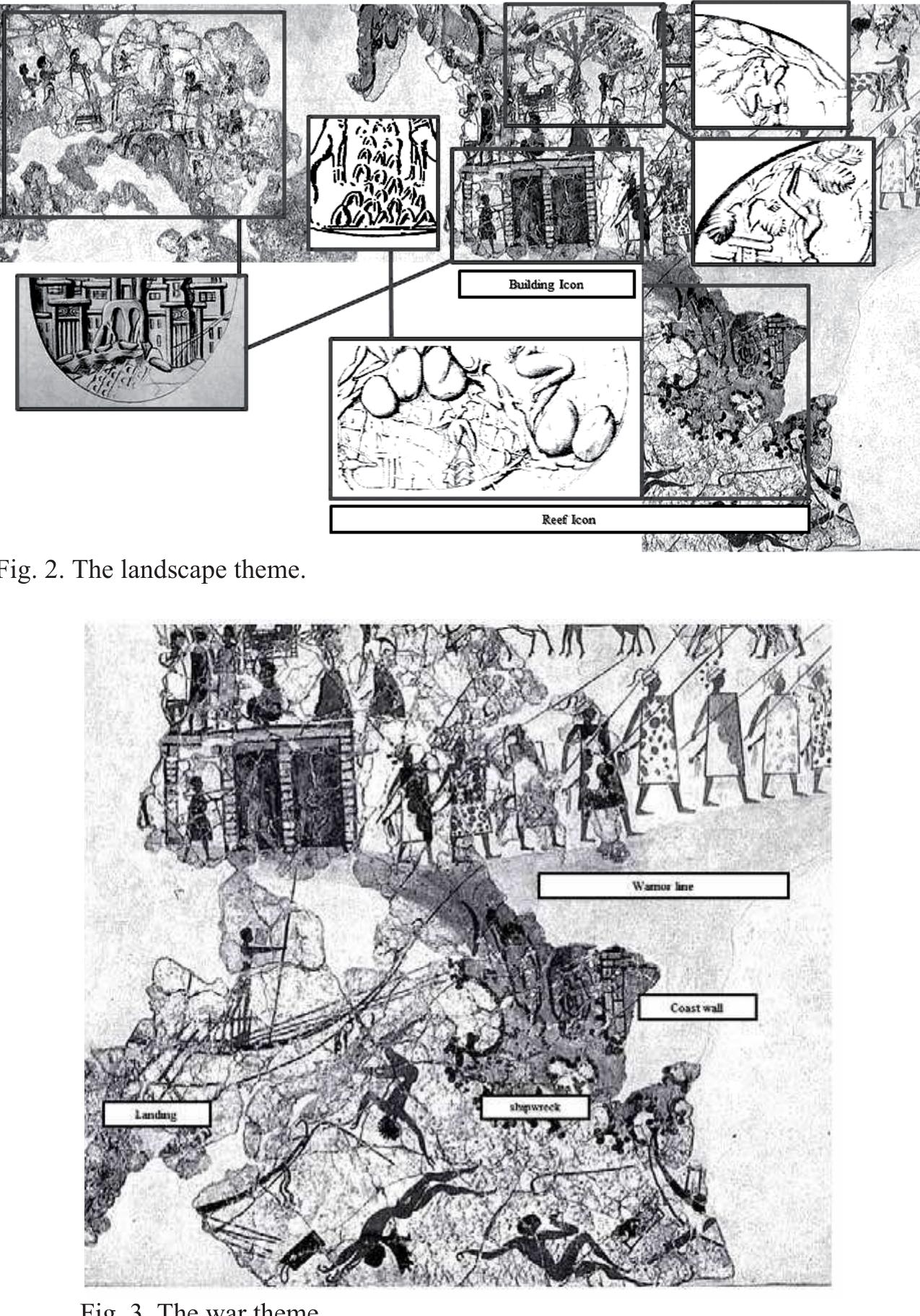 Finally, each icon can be composed of minimal elements, such as the boar-tusk helm element, the tower-shield element, the warriors’ spears element or the ruffled hair of the dead man in the sea element and so on (Fig. 5). 