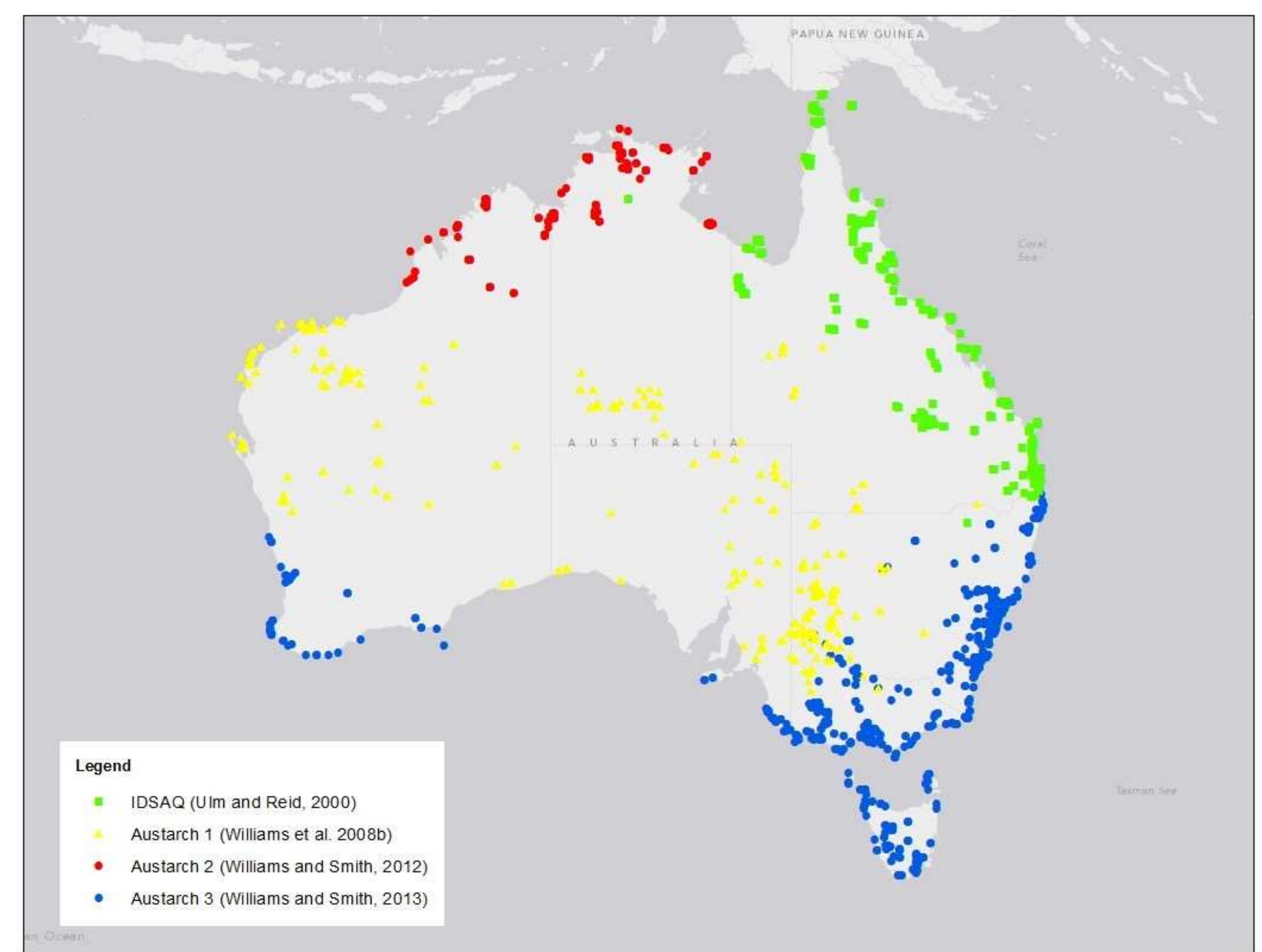 Map showing the different stages of the dataset development