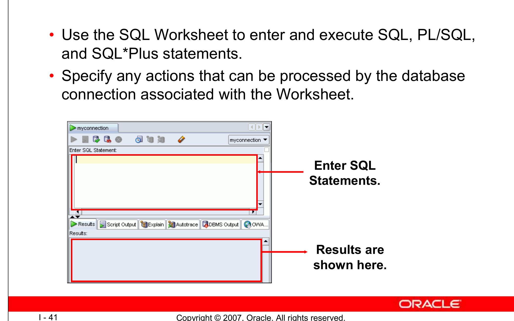 Using the sql worksheet