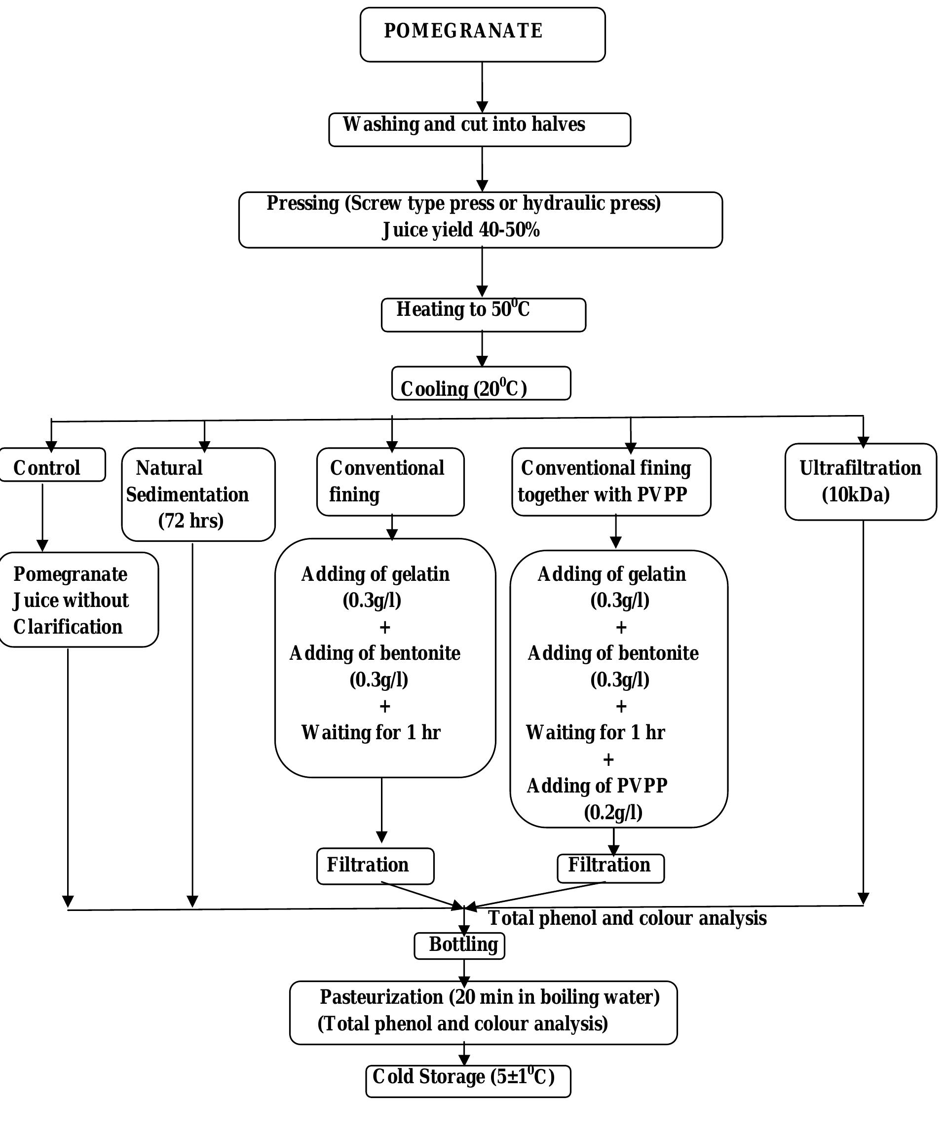 Flow diagram of pomegranate juice processing technology: use