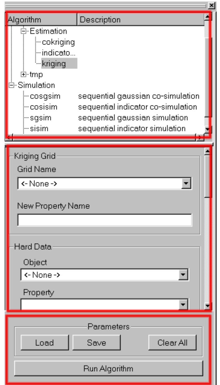 2: the 3 parts of the algorithm panel highlighted in red.