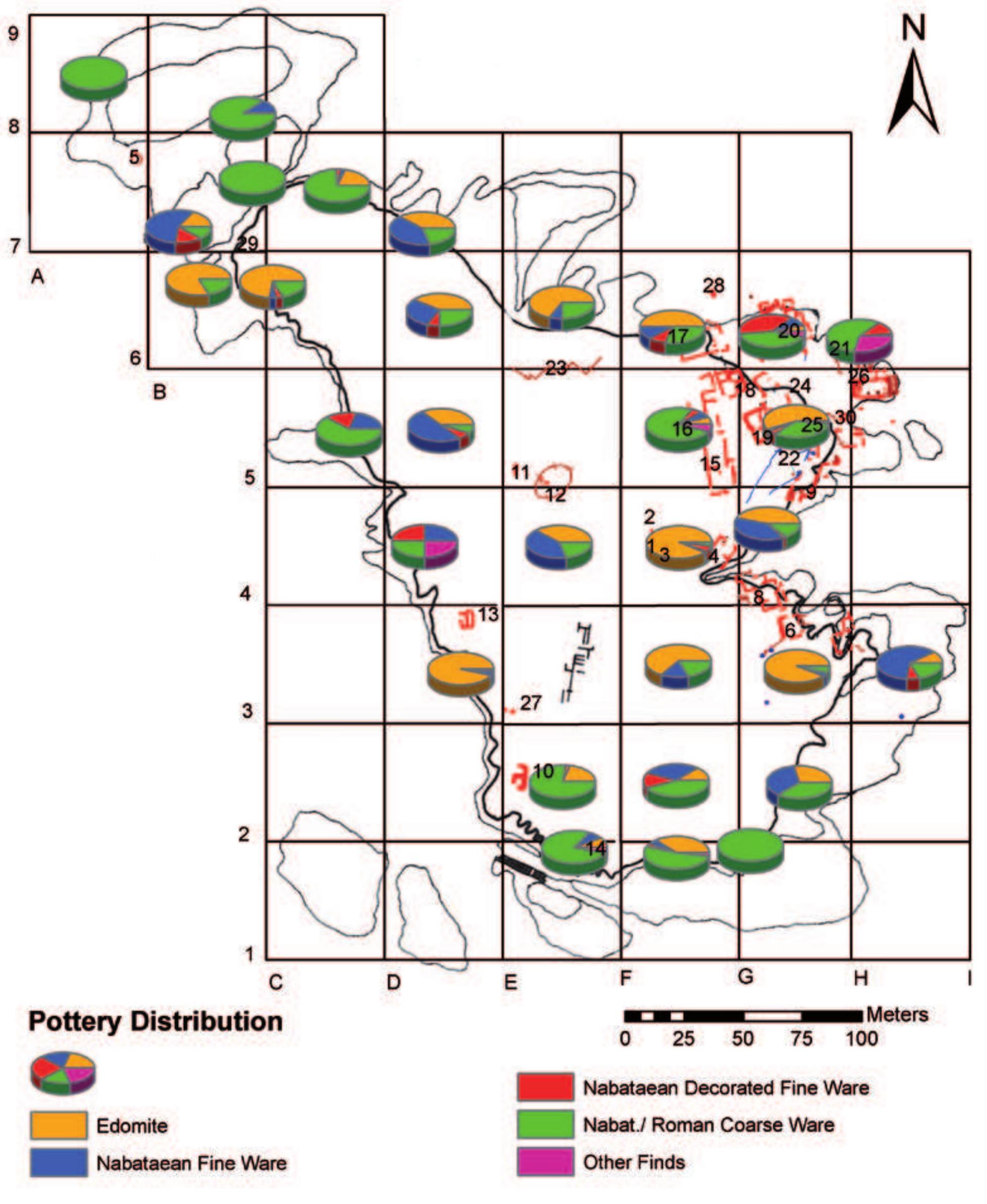 Fig. 4. Distribution map of the surface pottery finds of the [UBP 2010 (W. Kennedy based on the map by Bennett 1966). 