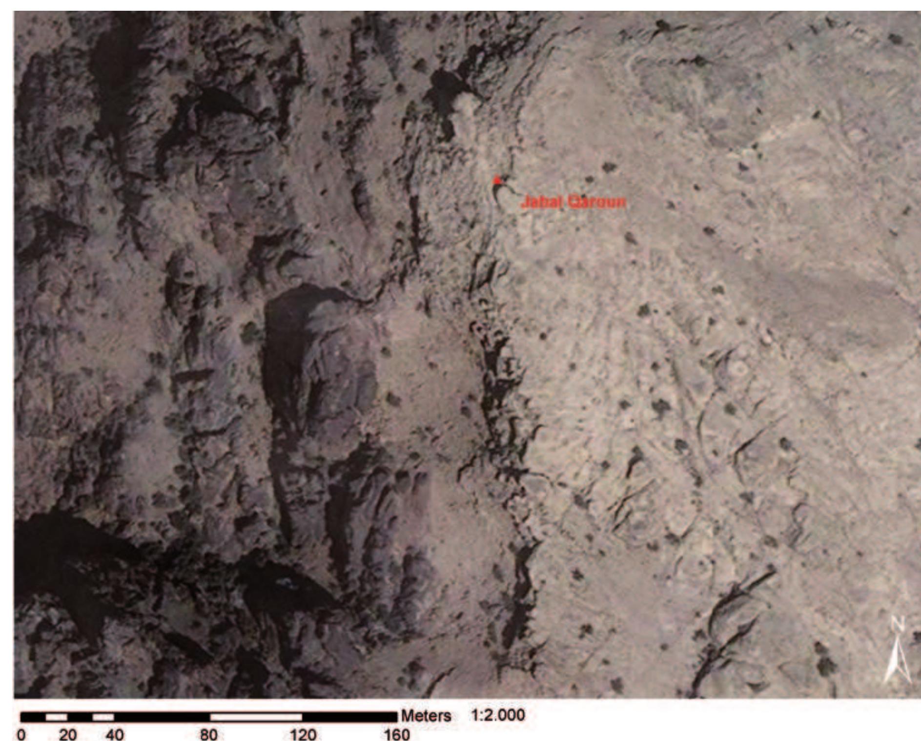Fig.13. Satellite image of Jabal Qaroun (integrated Bingmap function of ArcGIS 10). 