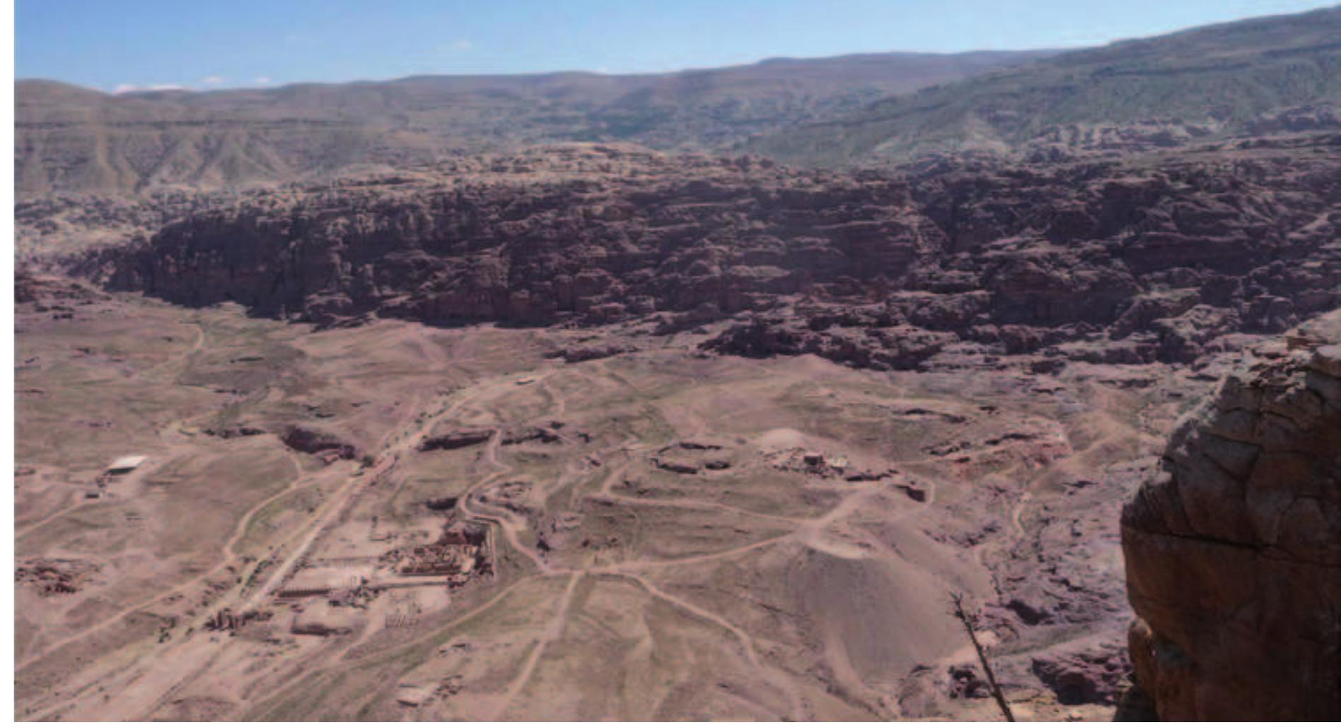 Fig. 22. View of the Petra valley from the eastern edge of Umm al-Biyara (photo W. Kennedy). 