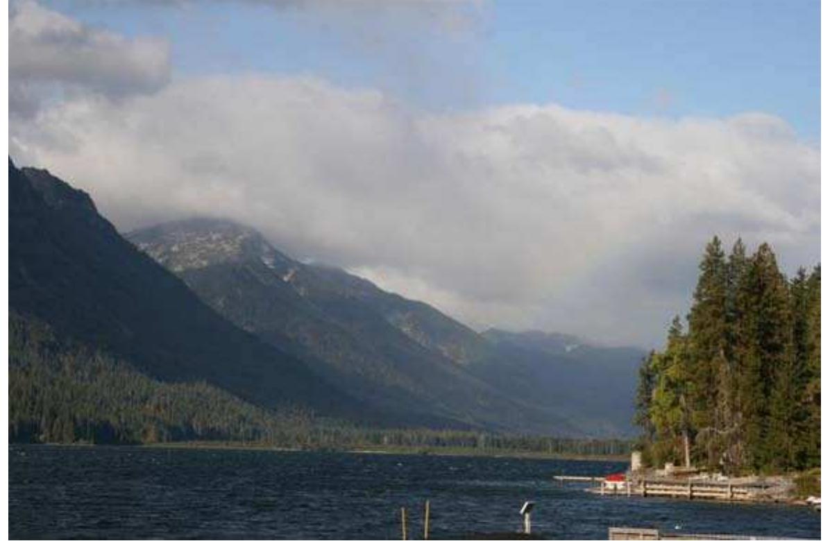 71: there is a faint image of a rainbow visible in the right