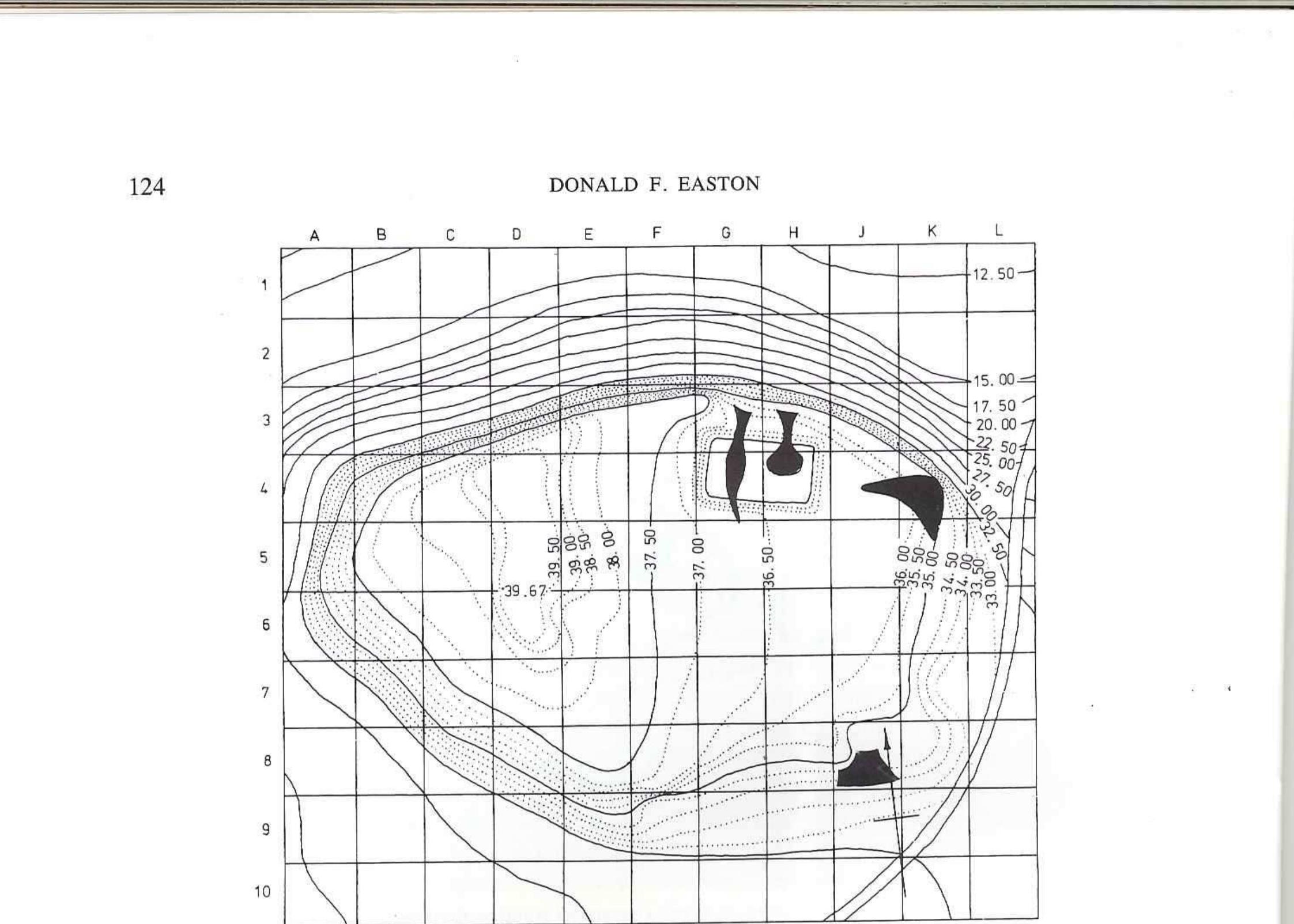 Fig. 5 Reconstructed contour-plan showing the location of Calvert’s trenches. 