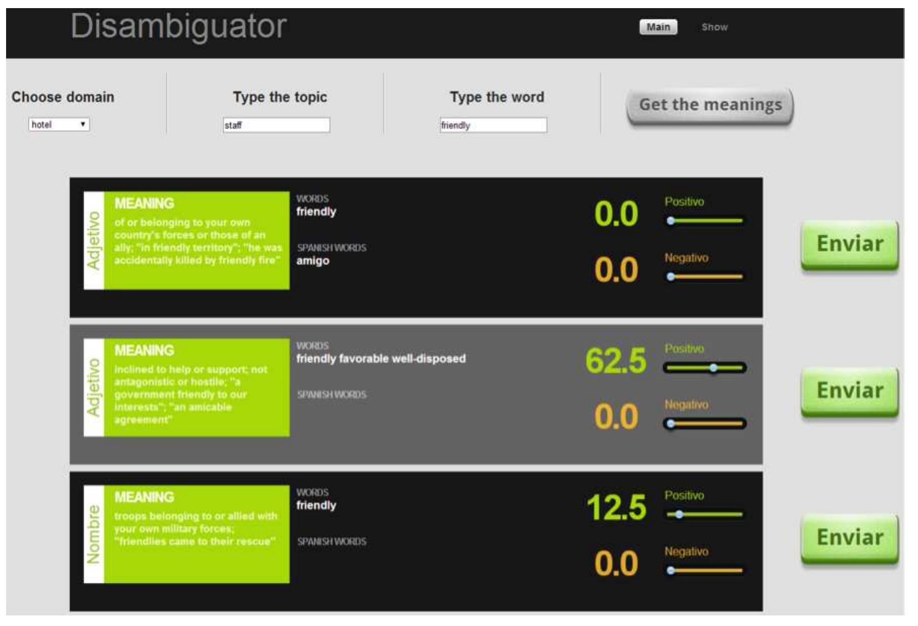 Figure 2: Snapshot of the Web application that allows linguists to specify the sentiment scores.  Listing 5: Namespaces used in the RDF lexicons.. 
