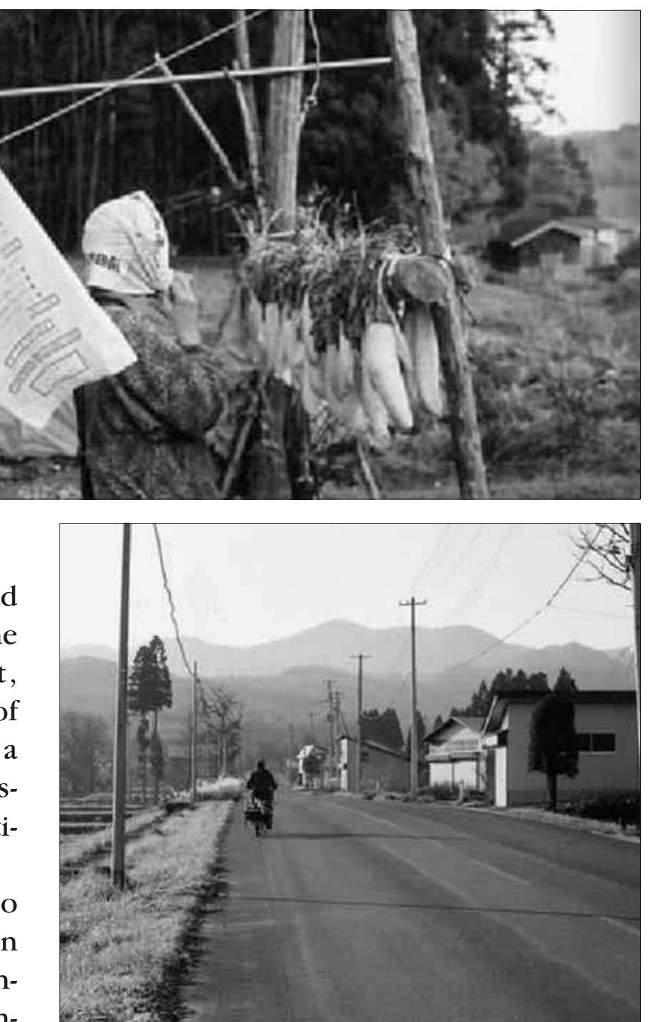 Fig. 2. Nishiwaga as a “kingdom of mountain bounty.” Photographs above are from the com- pany’s internet website depicting tranquil hamlets dotted with elderly figures and traces of rustic local food heritage. (Source: www.yamamosachi.co.jp)  Plentiful examples of abandoned rural areas in Japan attest to the fragility of localities on the nation’s administrative and economic peripheries. A popular commemorative monograph, Akita kieta mura no kiroku (Akita, a record of 