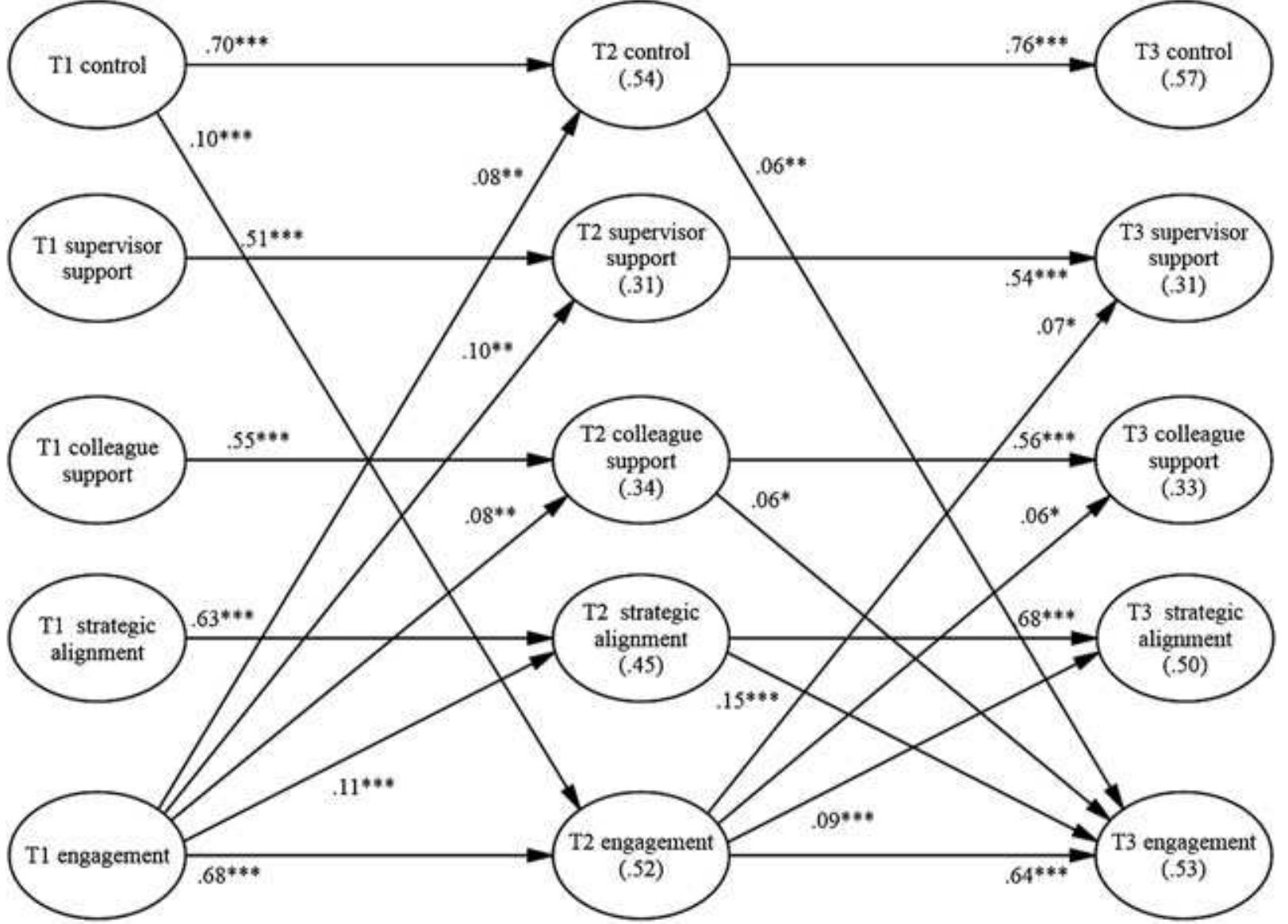 Cross-lagged structural model across three waves. only the